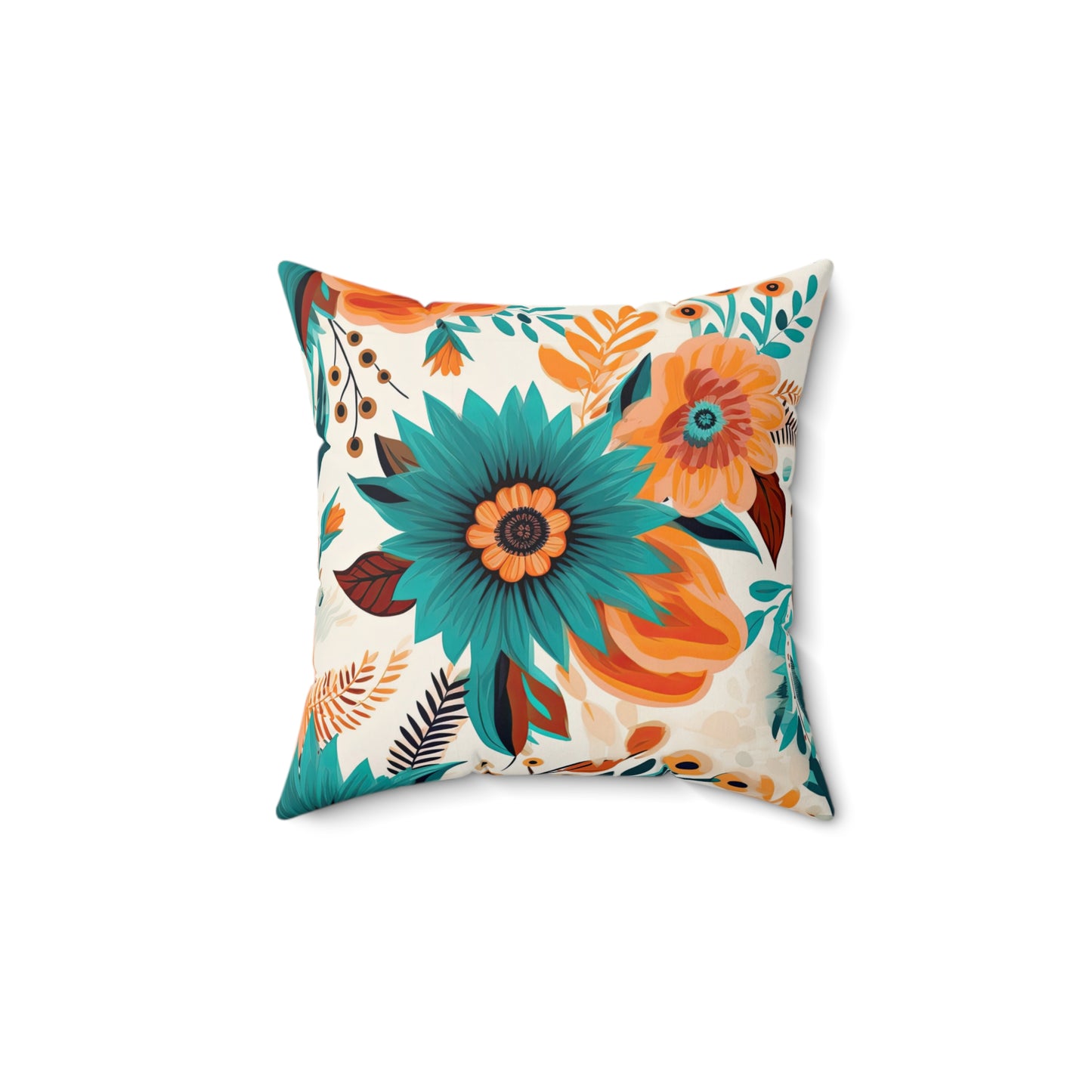 Spun Polyester Square Pillow, Retro Boho Floral Cushion