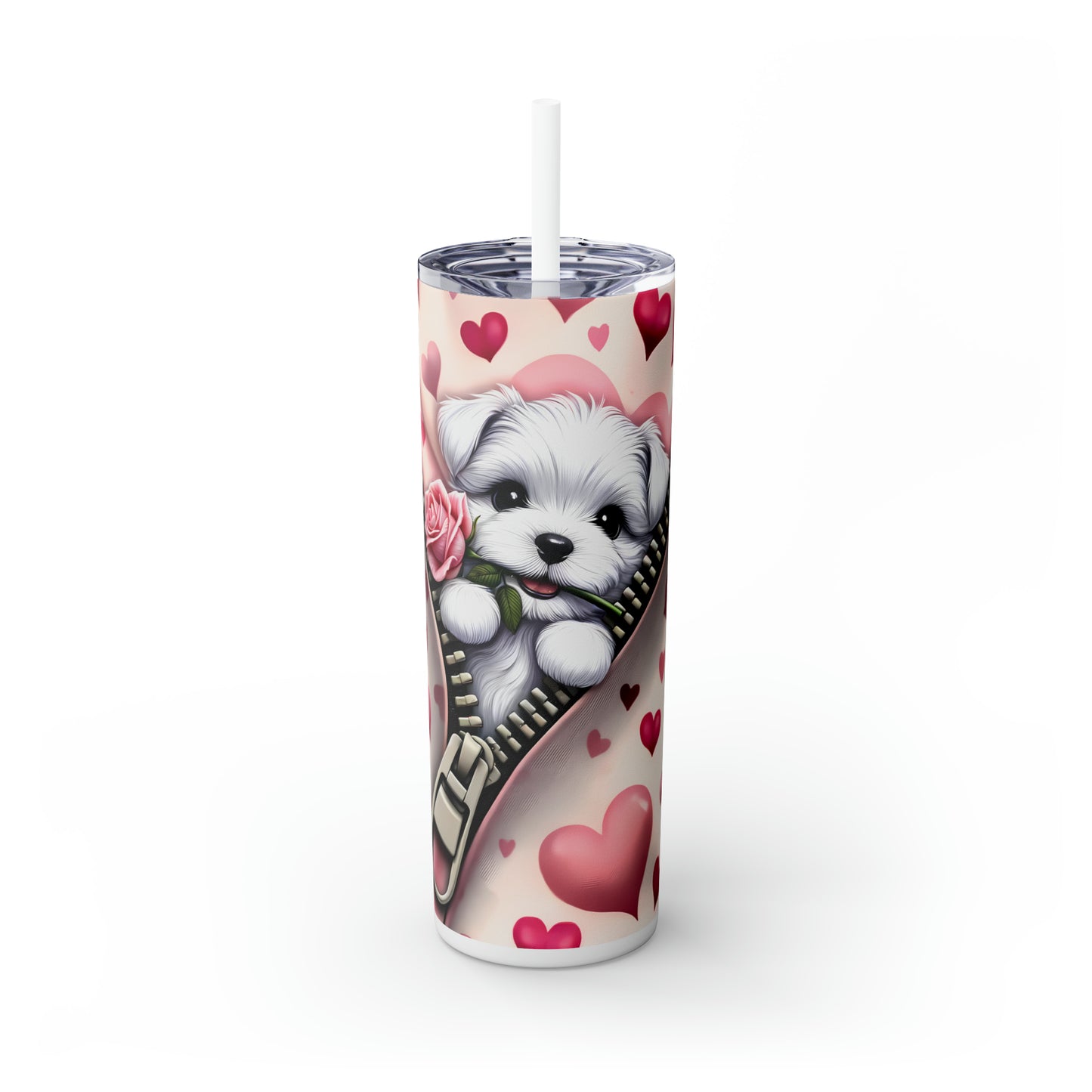 Skinny Tumbler with Straw, 20oz, Dog, Valentines Day, awd-912