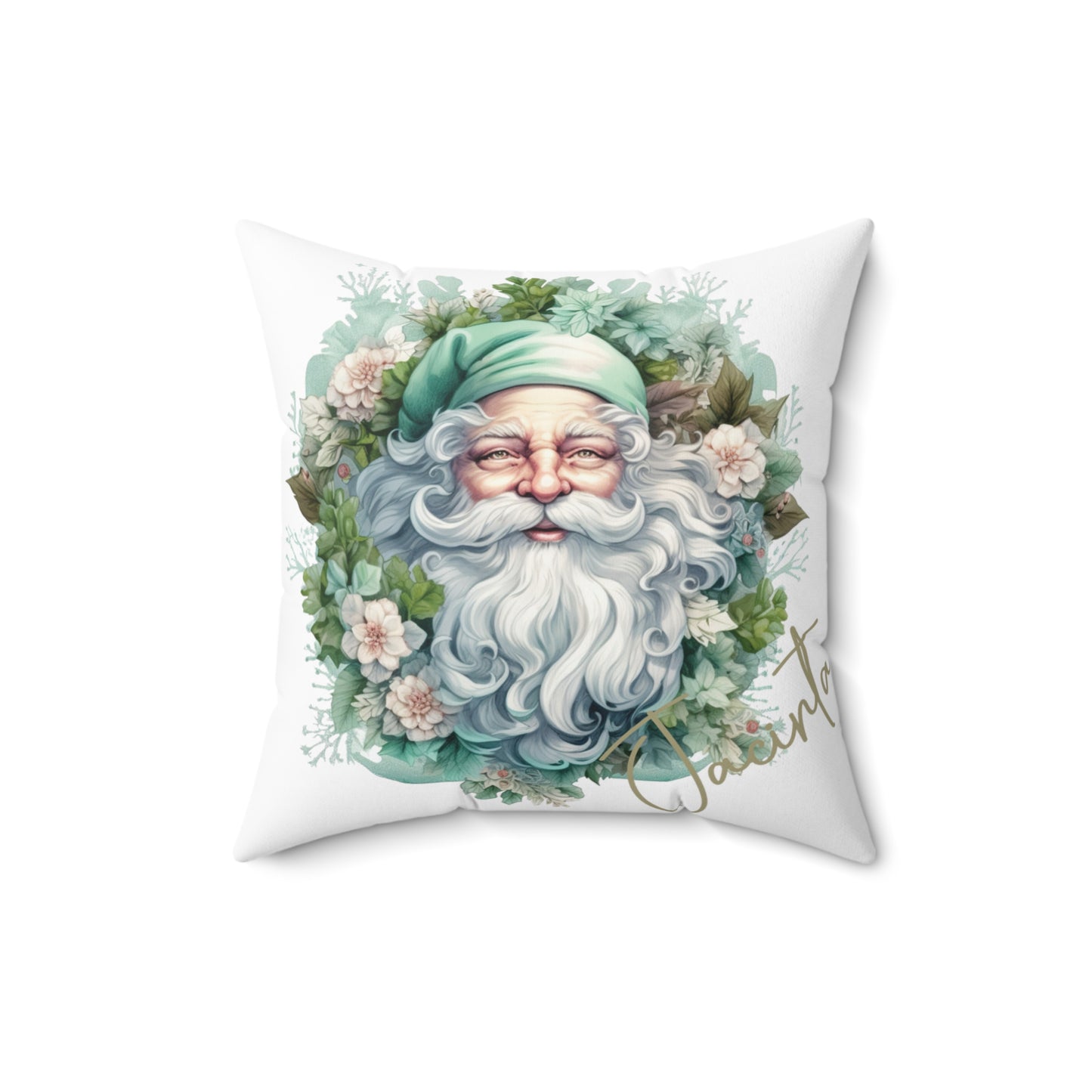 Personalised Christmas Cushion, Santa Wreath, Polyester Square Cushion, Christmas cushion