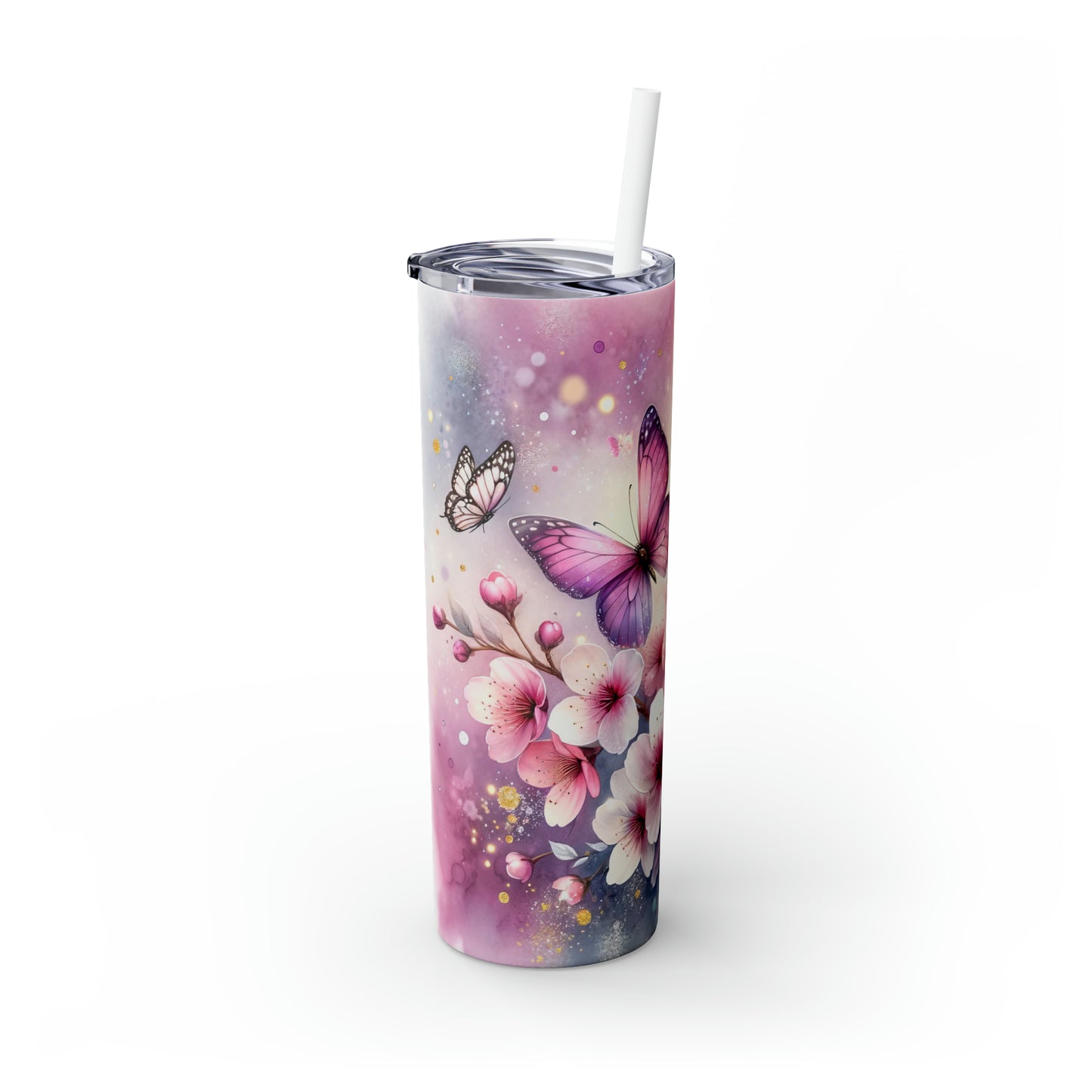 Skinny Tumbler with Straw, 20oz, Butterfly