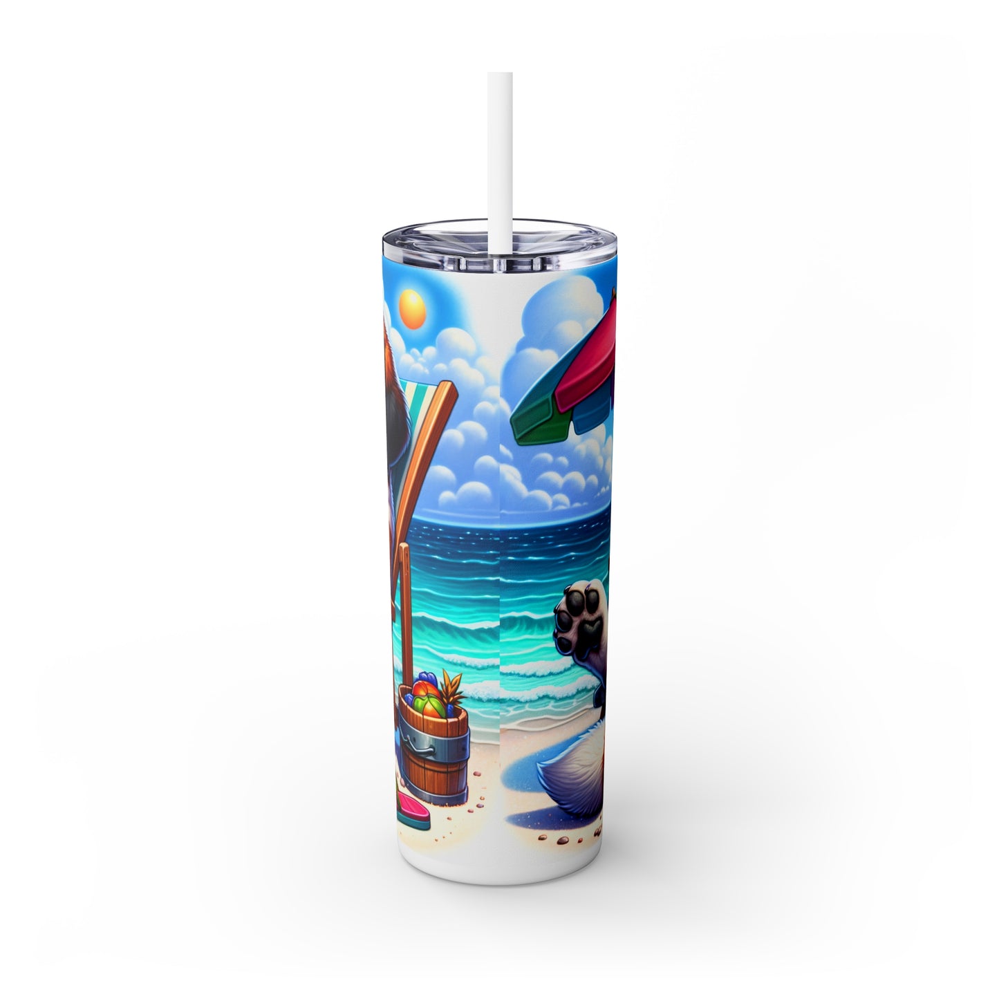 Skinny Tumbler with Straw, 20oz, Dog on Beach, St Bernard, awd-1246