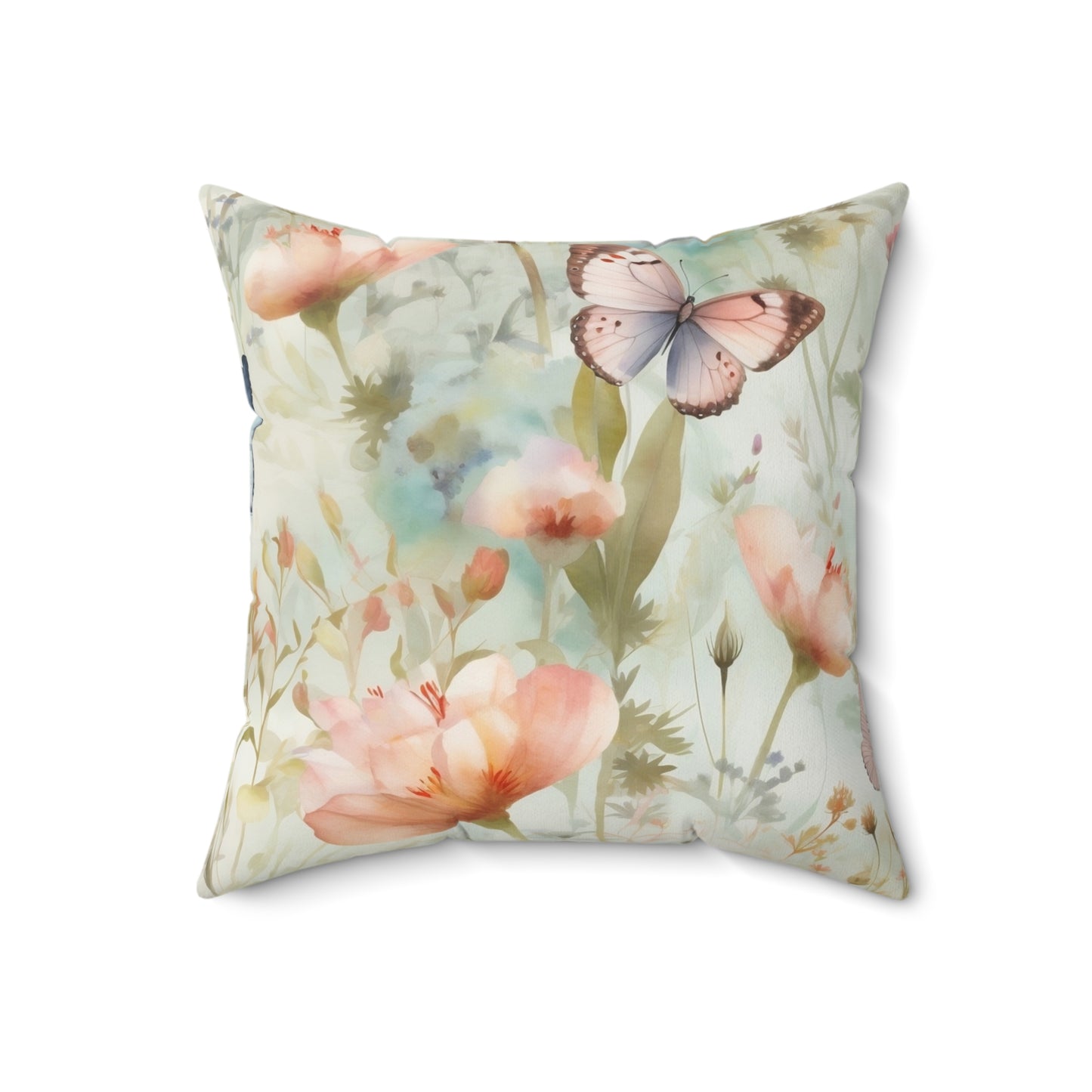 Spun Polyester Square Pillow, Butterfly Floral Cushion