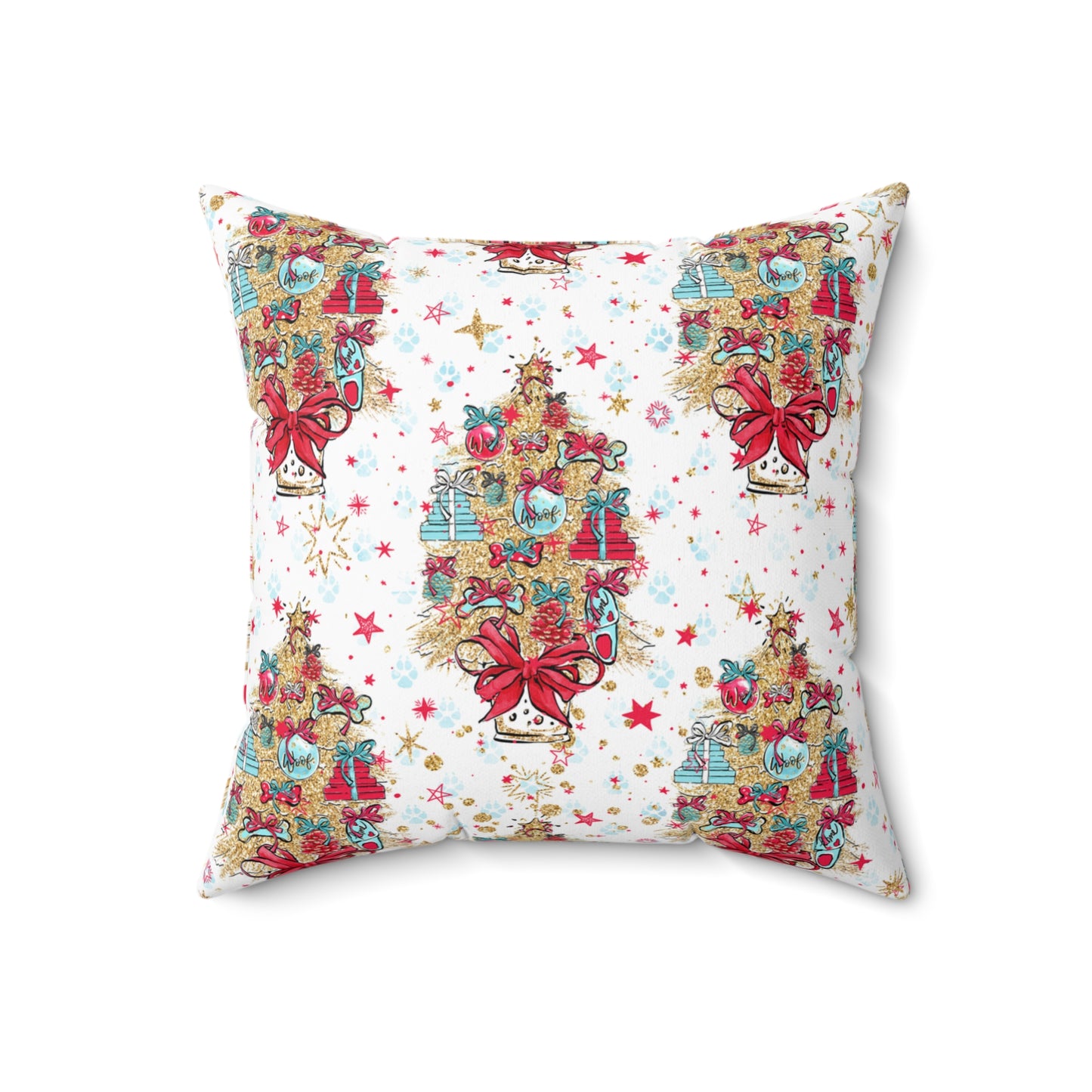 Spun Polyester Square Pillow, Doggie Christmas Tree Cushion