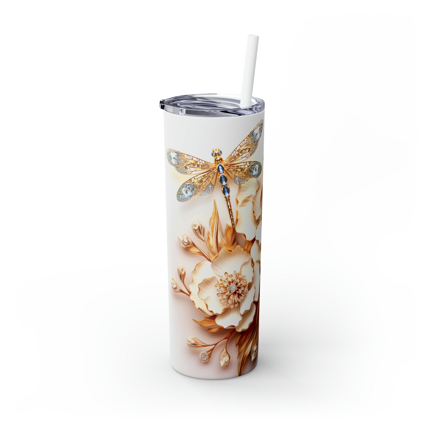 Skinny Tumbler with Straw, 20oz, Floral, awd-420