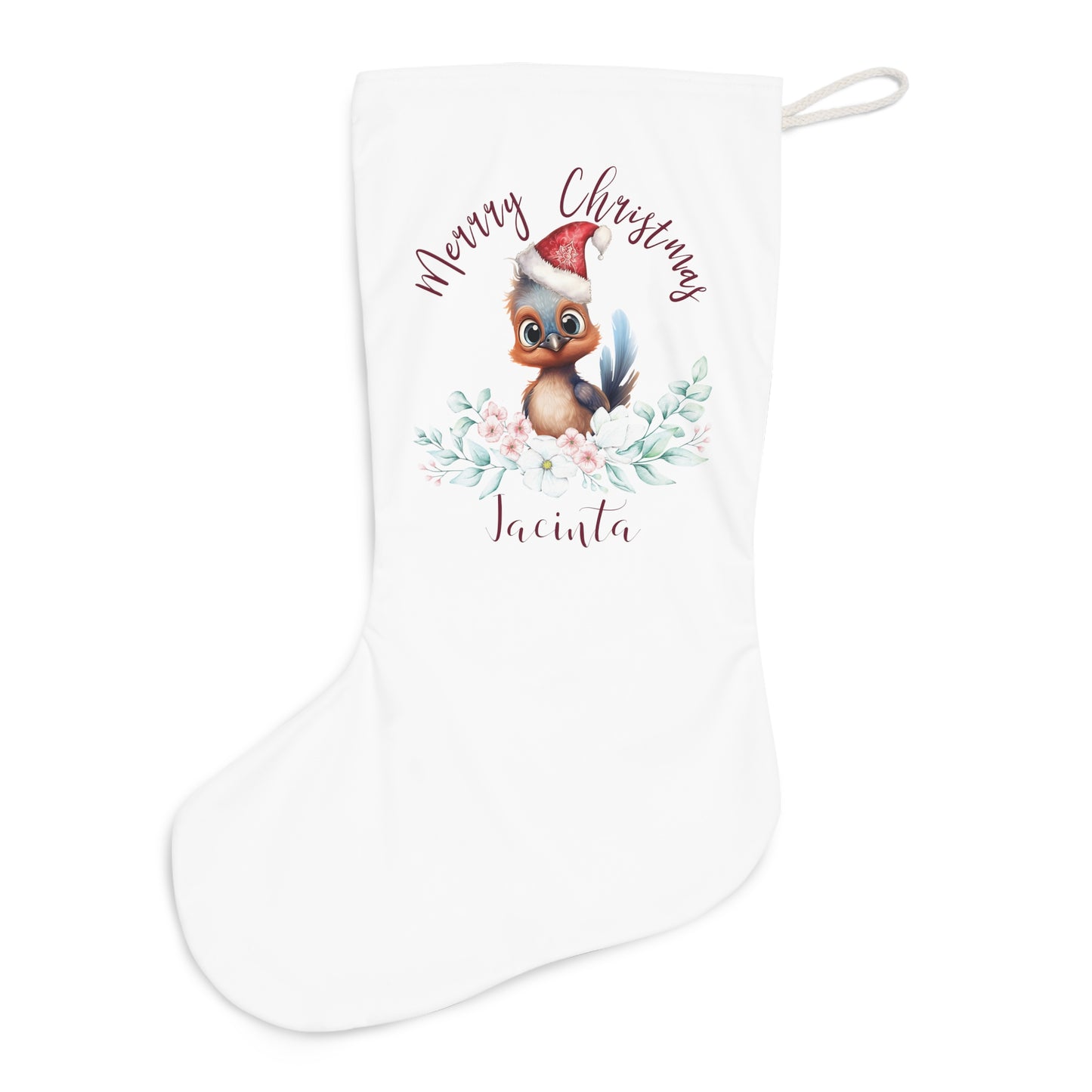 Personalised Santa Stocking, Australian Animals Eucalyptus, Lyrebird