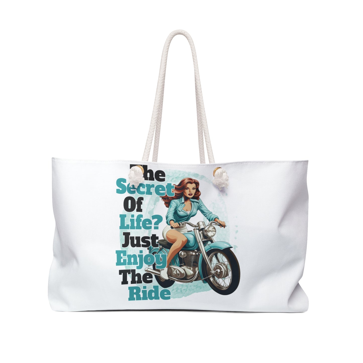 Personalised/Non-Personalised Weekender Bag, The Secret of Life Quote, Motorbike, Large Weekender Bag, Beach Bag, Book Bag