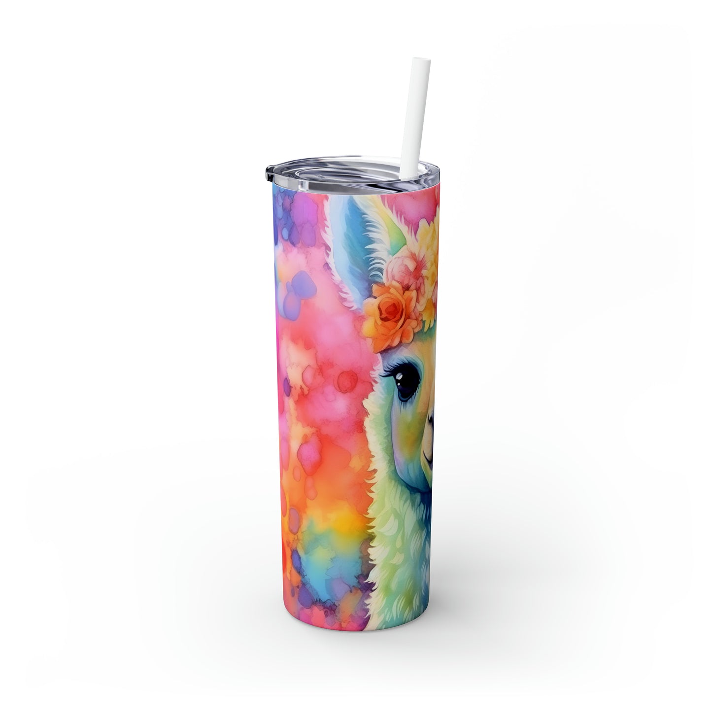 Skinny Tumbler with Straw, 20oz, Llama