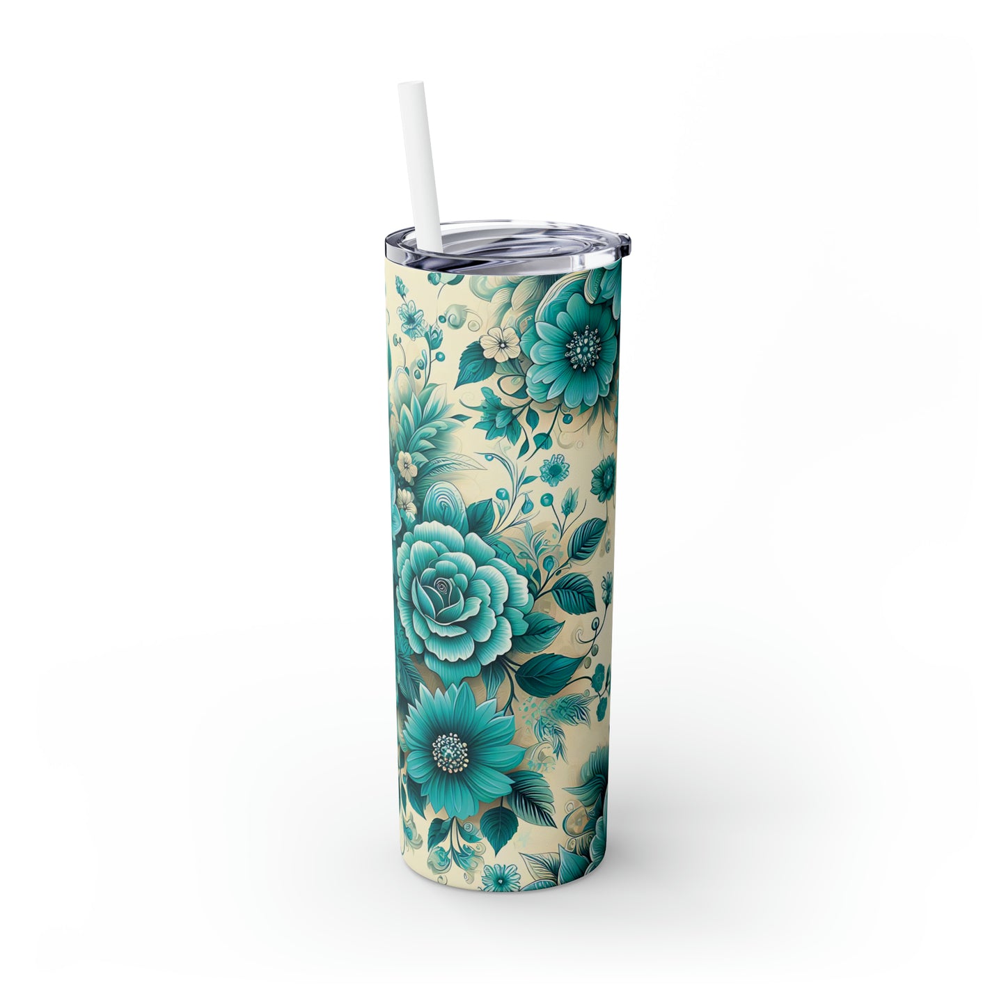 Skinny Tumbler with Straw, 20oz, Floral, awd-437