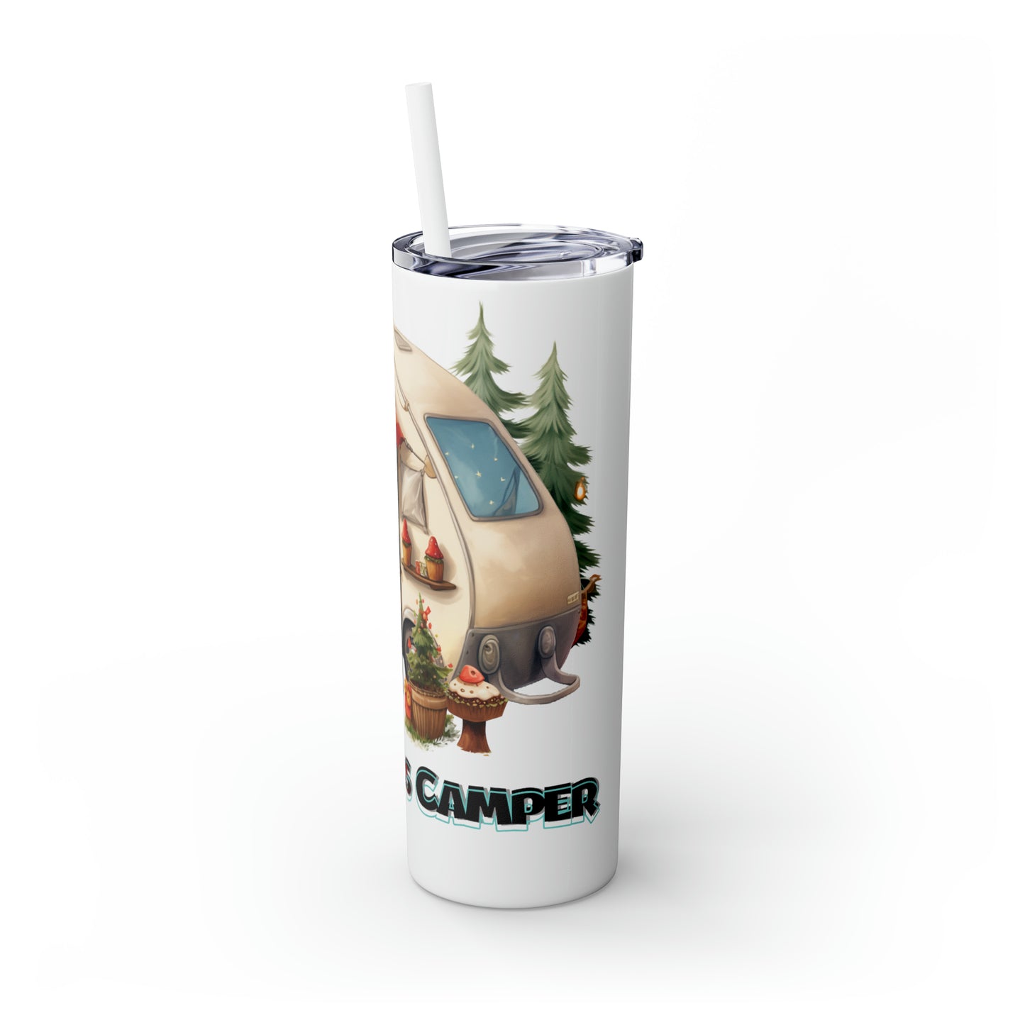 Skinny Tumbler with Straw, 20oz, Christmas Camper, awd-819