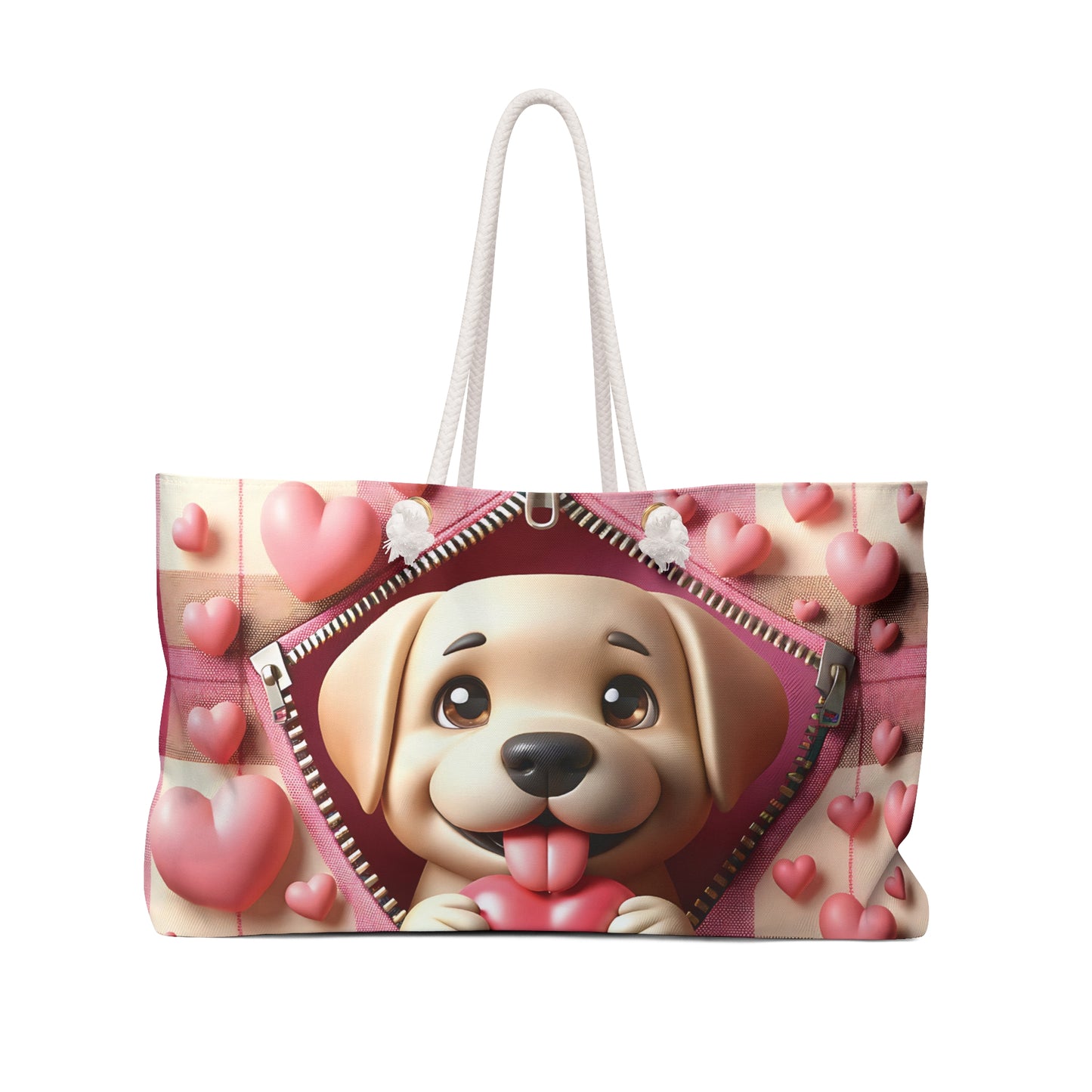 Personalised/Non-Personalised Weekender Bag, Cute Dog, Zipper, Valentines Day, Large Weekender Bag, Beach Bag, Book Bag