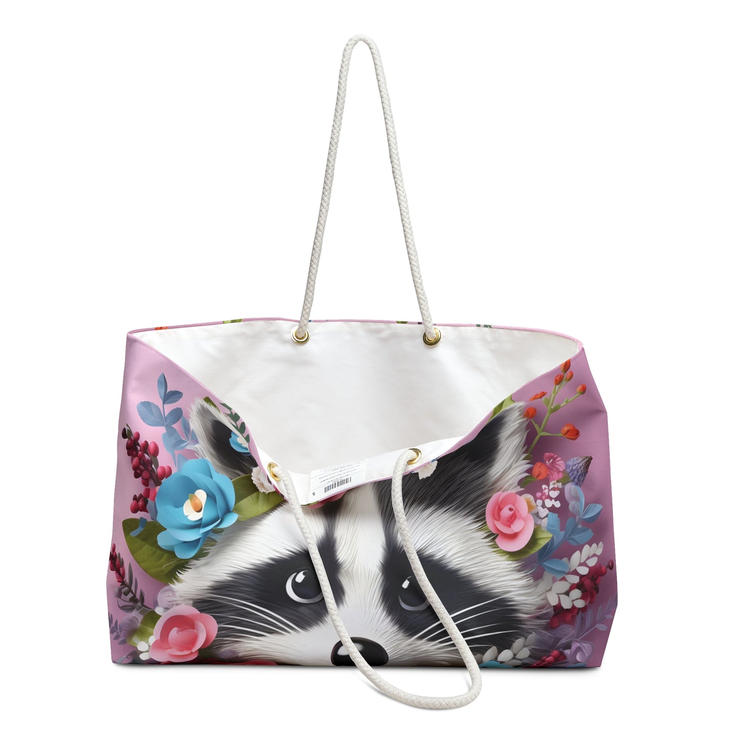 Personalised/Non-Personalised Weekender Bag, Racoon, Large Weekender Bag, Beach Bag, Book Bag