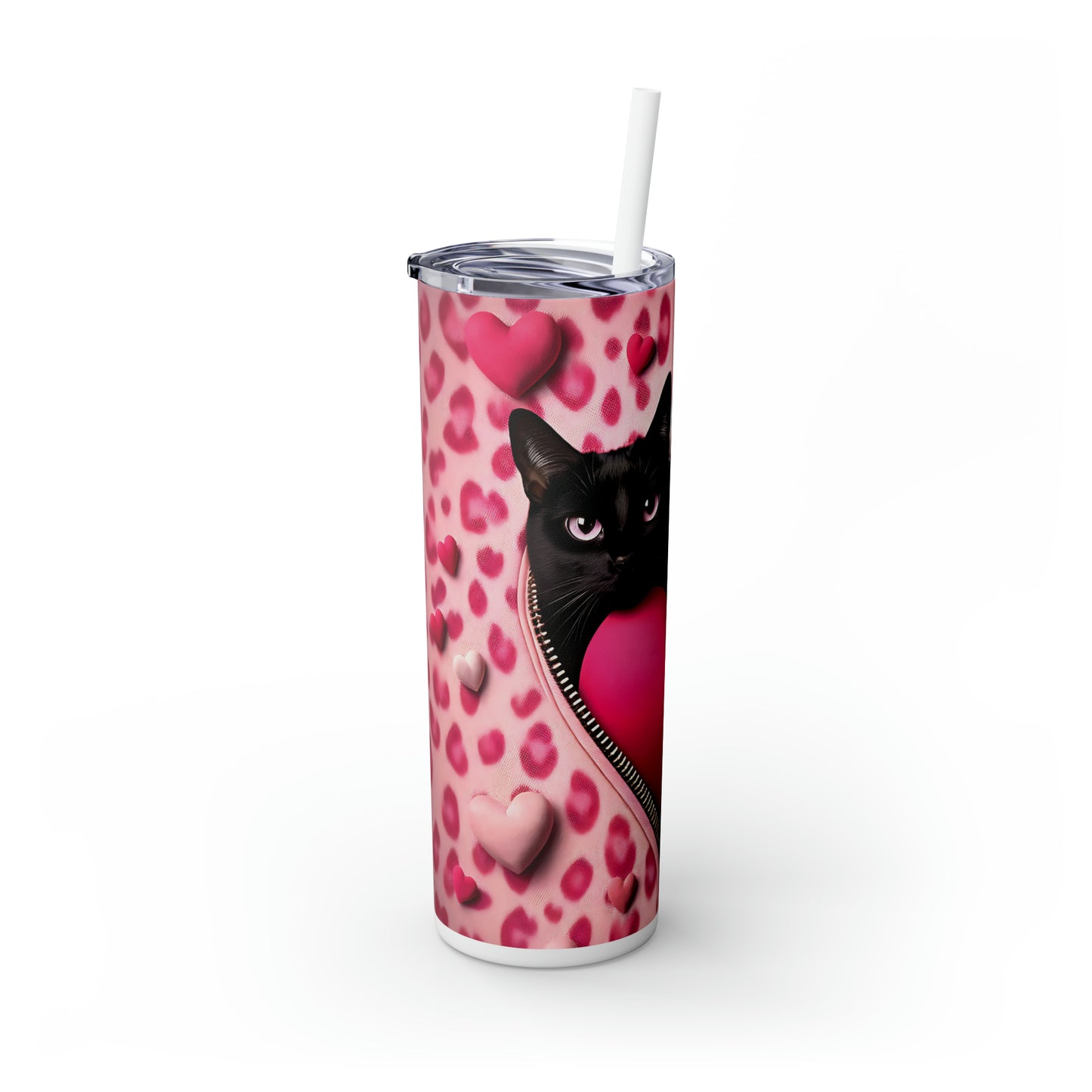 Skinny Tumbler with Straw, 20oz, Cat, Valentines Day, awd-757