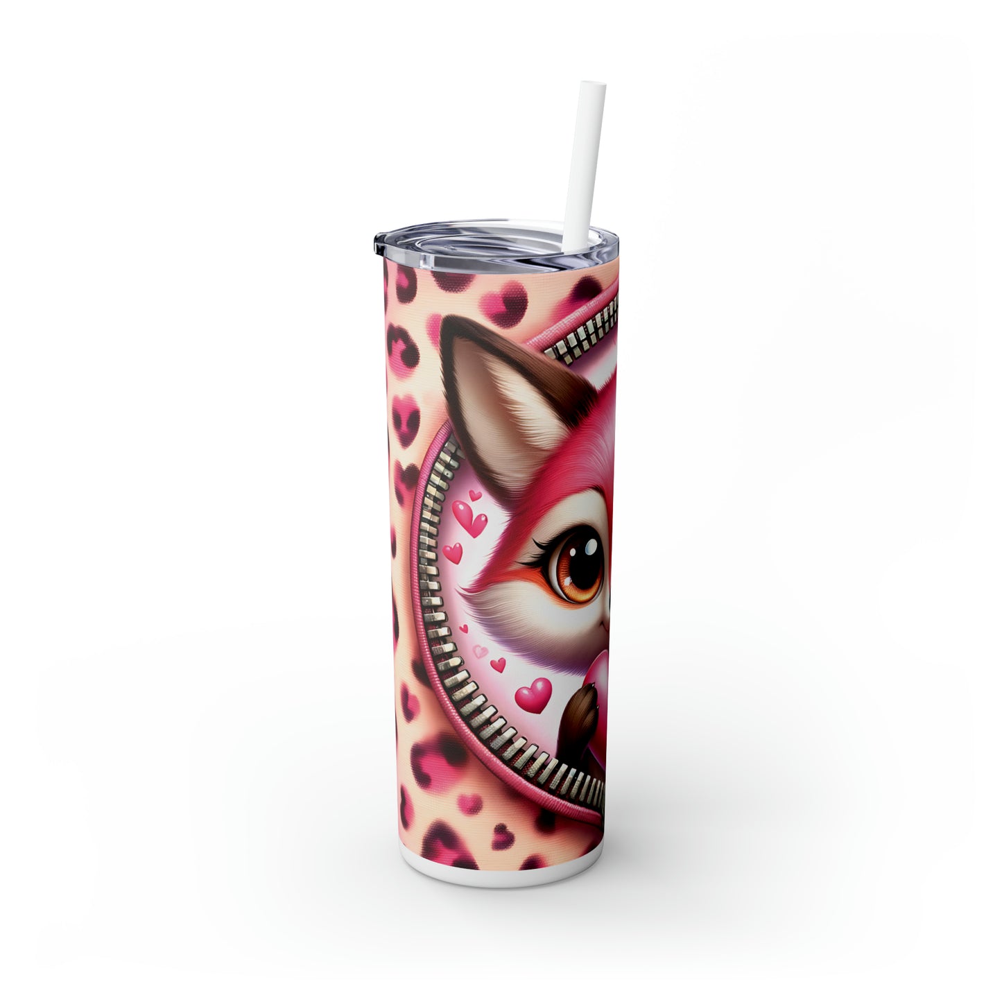 Skinny Tumbler with Straw, 20oz, Fox, Valentines Day, awd-768