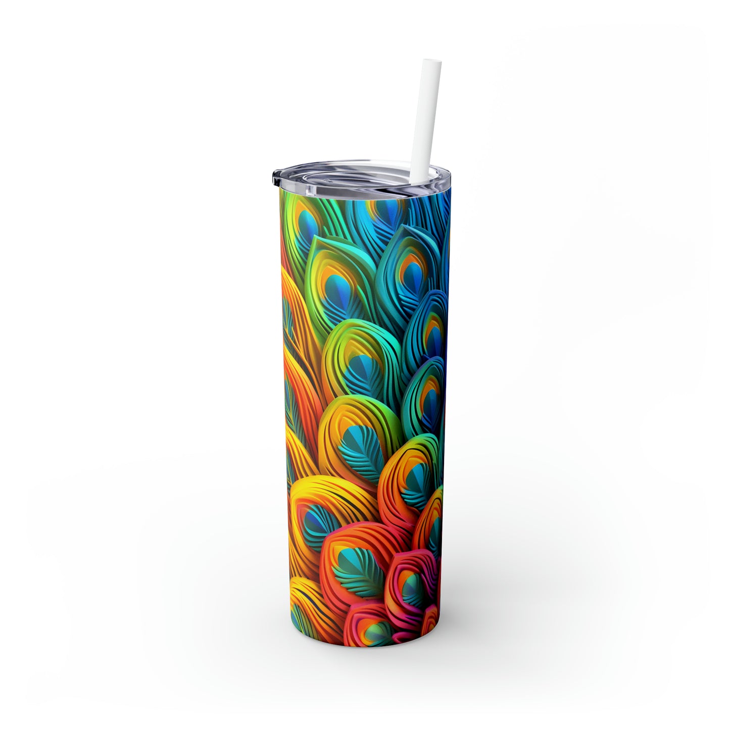 Skinny Tumbler with Straw, 20oz, Peacock