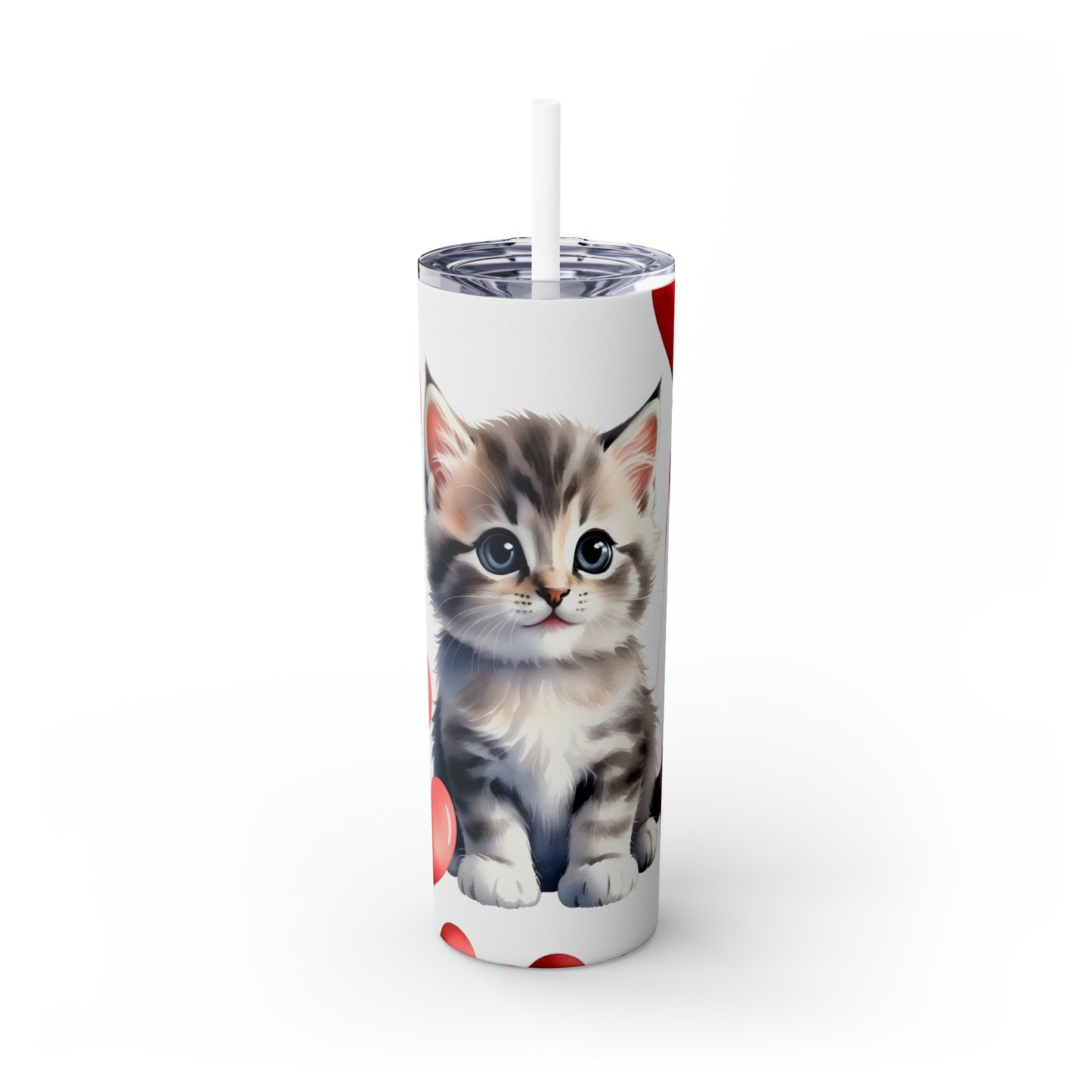 Skinny Tumbler with Straw, 20oz, Cat