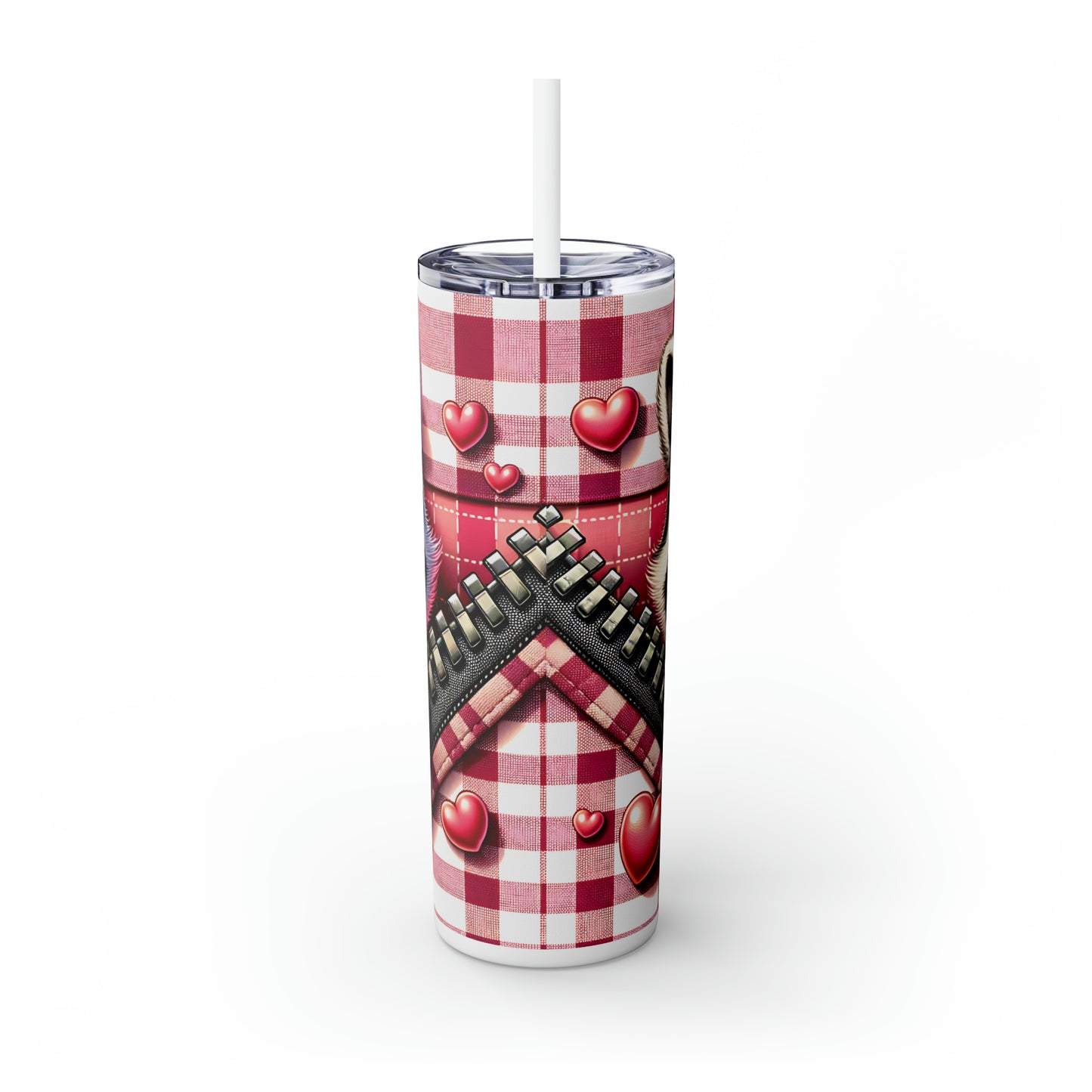 Skinny Tumbler with Straw, 20oz, Racoon, Valentines Day