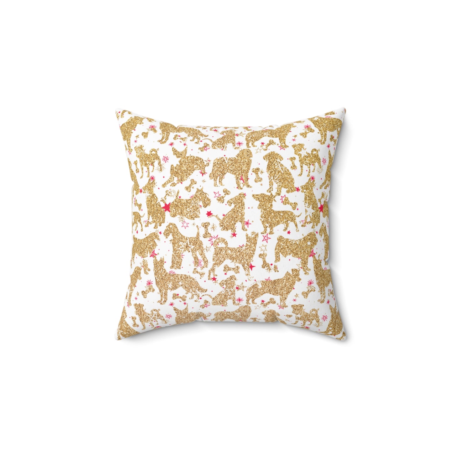 Spun Polyester Square Pillow, Doggie Gold Silhouette Christmas Cushion