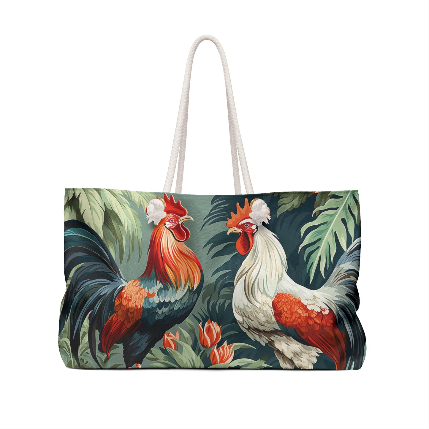 Personalised/Non-Personalised Weekender Bag, Chicken/Rooster, Large Weekender Bag, Beach Bag, Book Bag