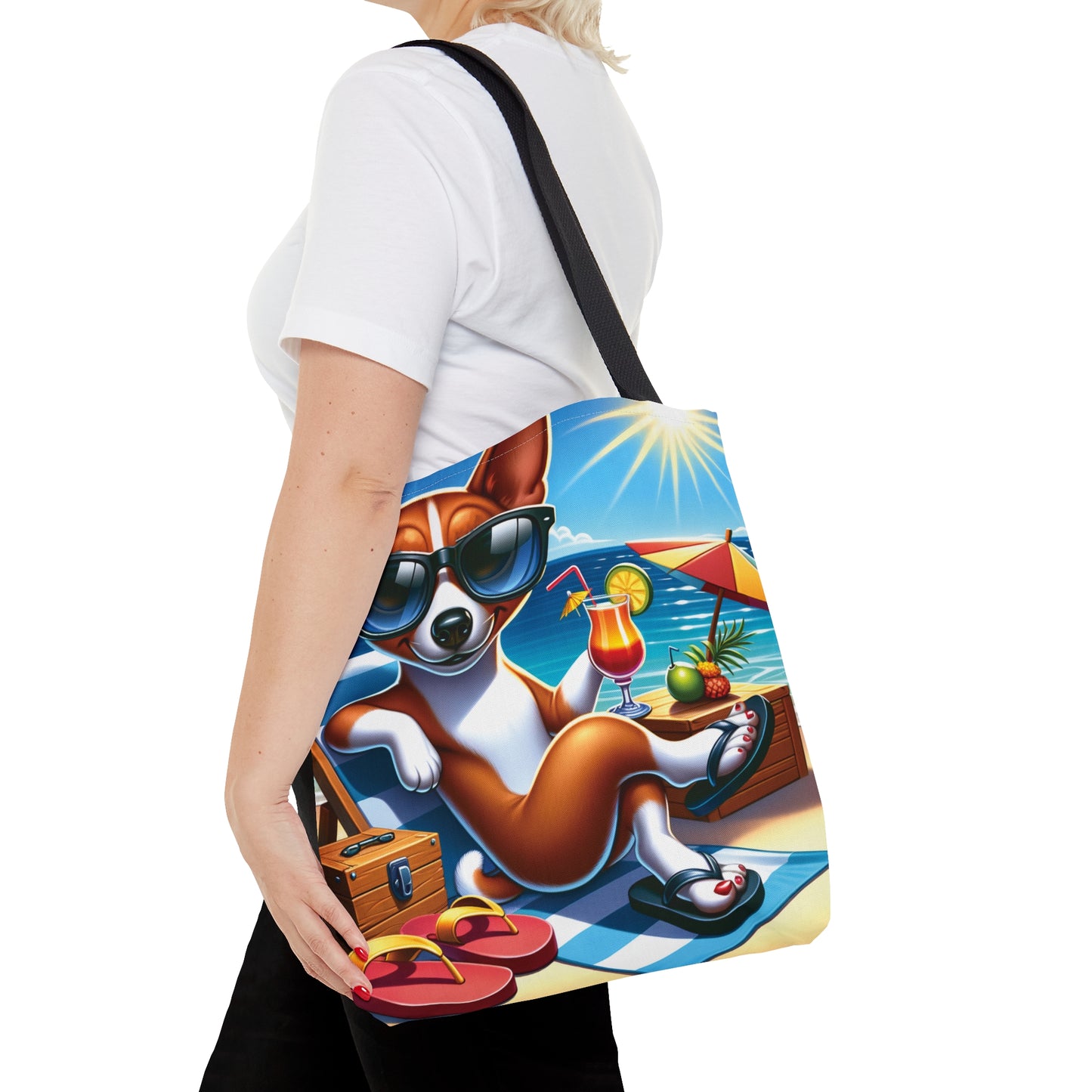 Tote Bag, Dog on Beach, Basenji, Tote bag, awd-1111