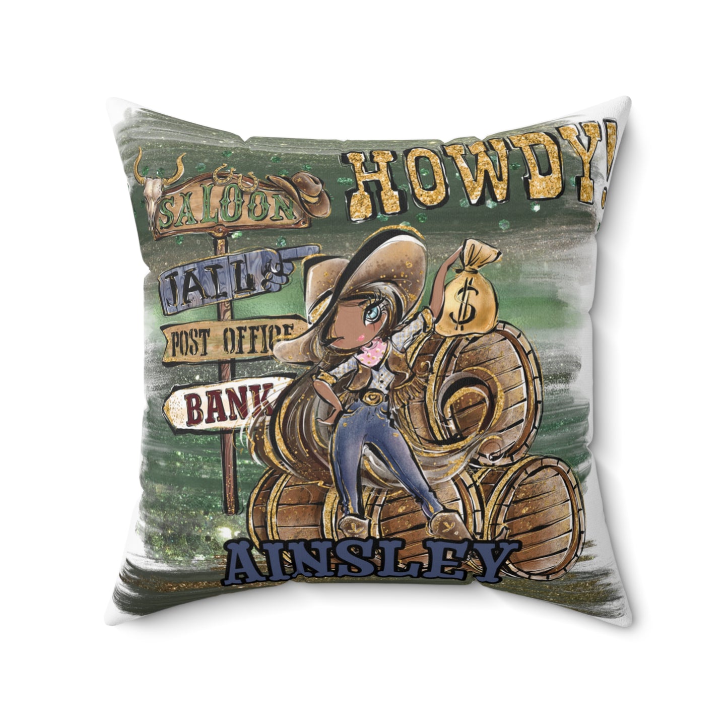 Personalised Howdy Cushion, Brown Hair, Olive Skin, Blue Eyes, Polyester Square Cushion, Christmas cushion