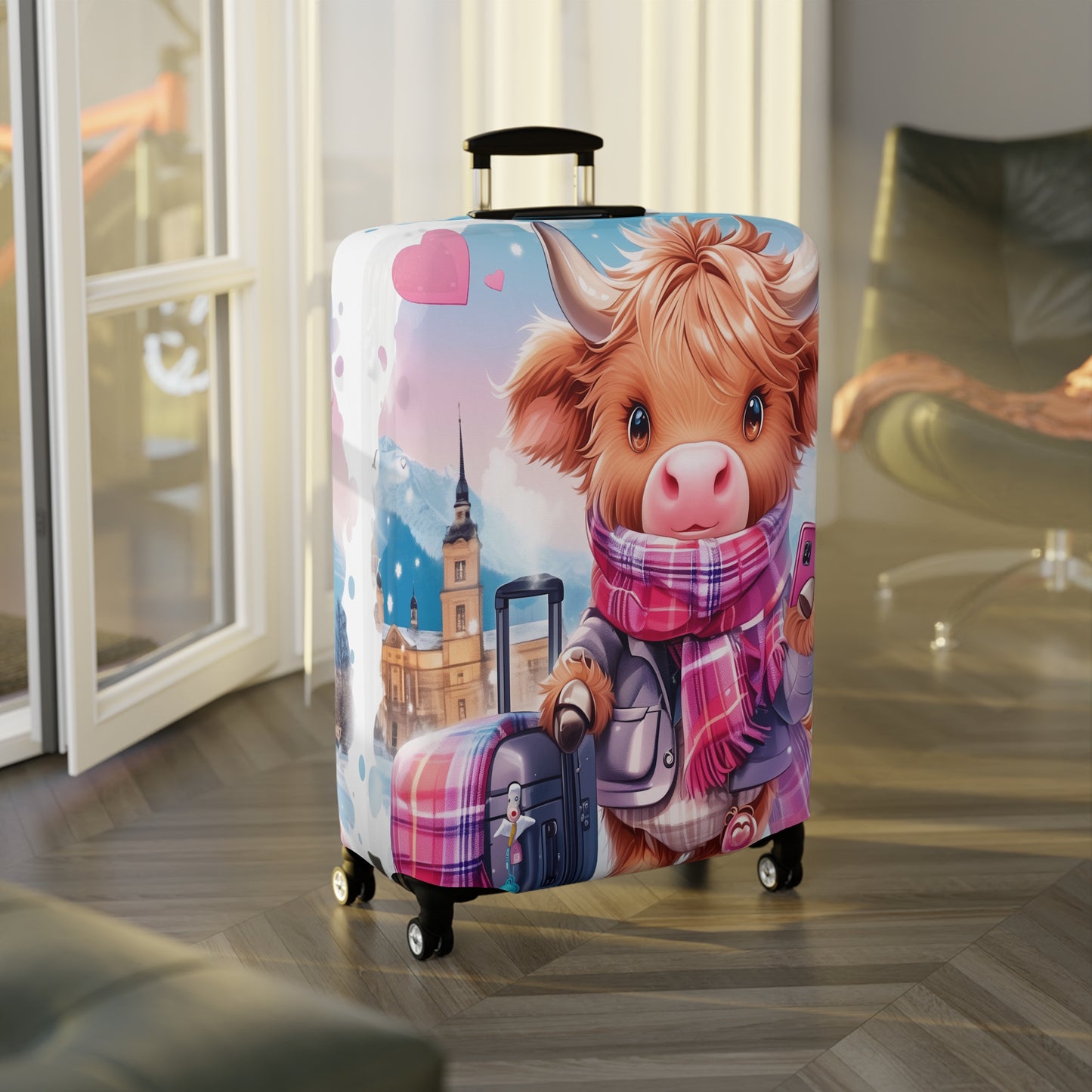 Luggage Cover, Travelling Highland Cow, awd-3023