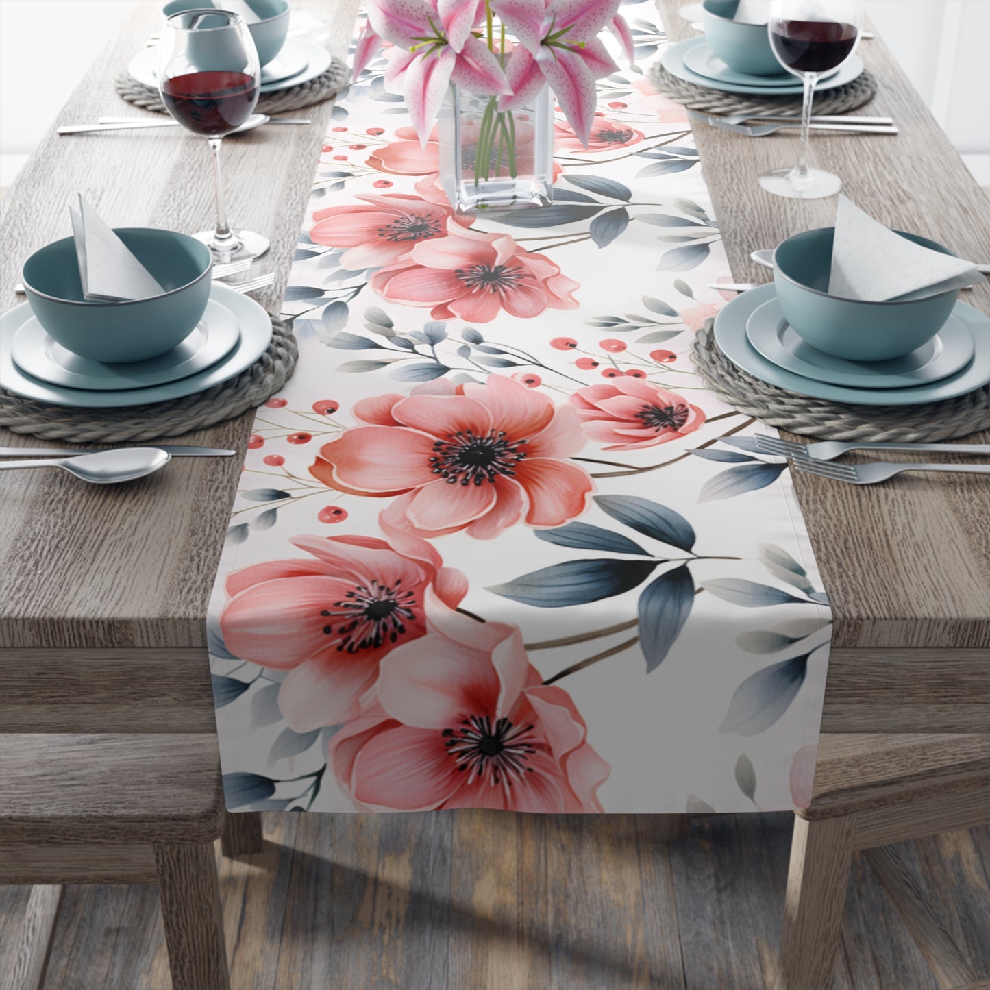 Floral Table Runner, Cotton Twill and Poly Available