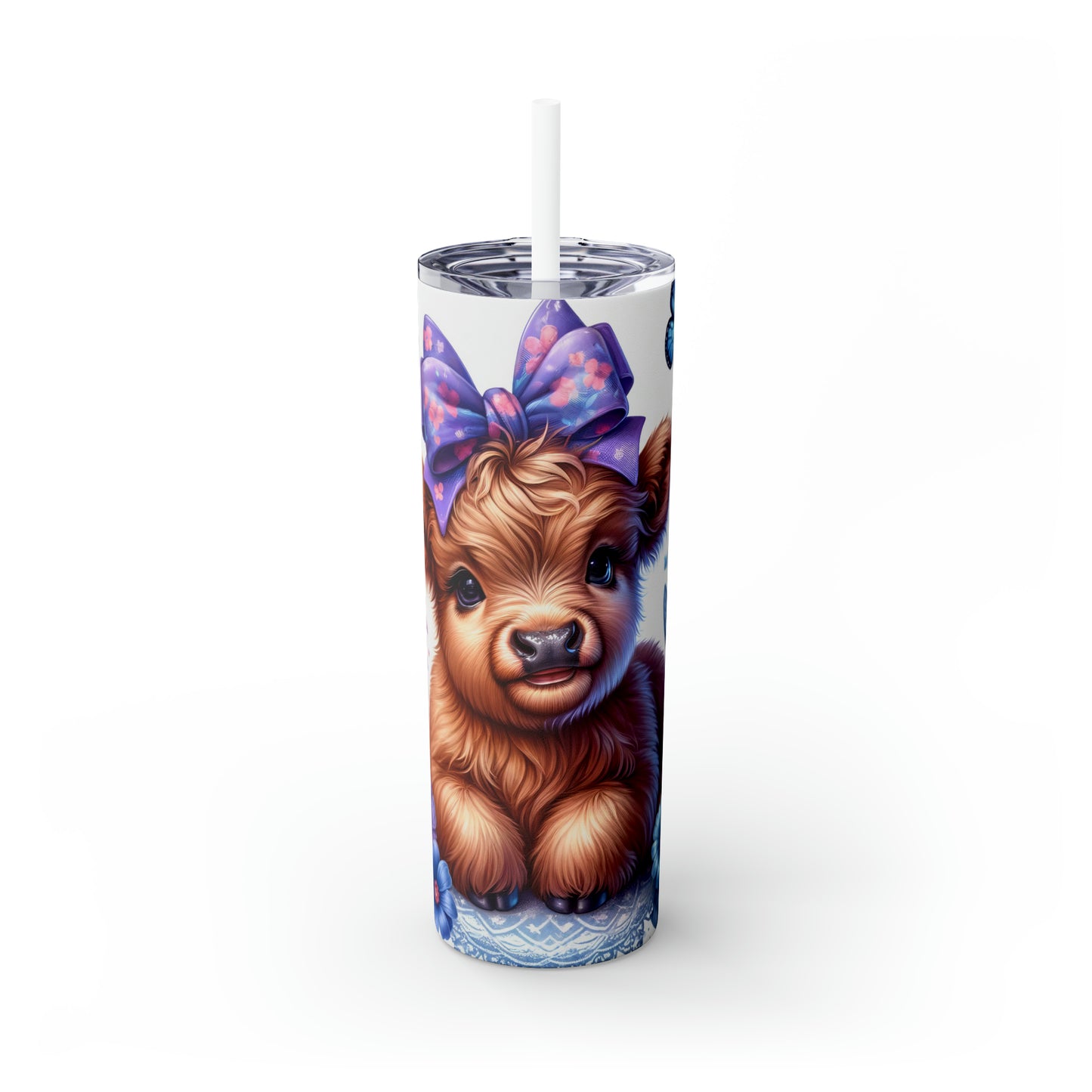 Skinny Tumbler with Straw, 20oz, Baby Highland Cow Pink & Purple