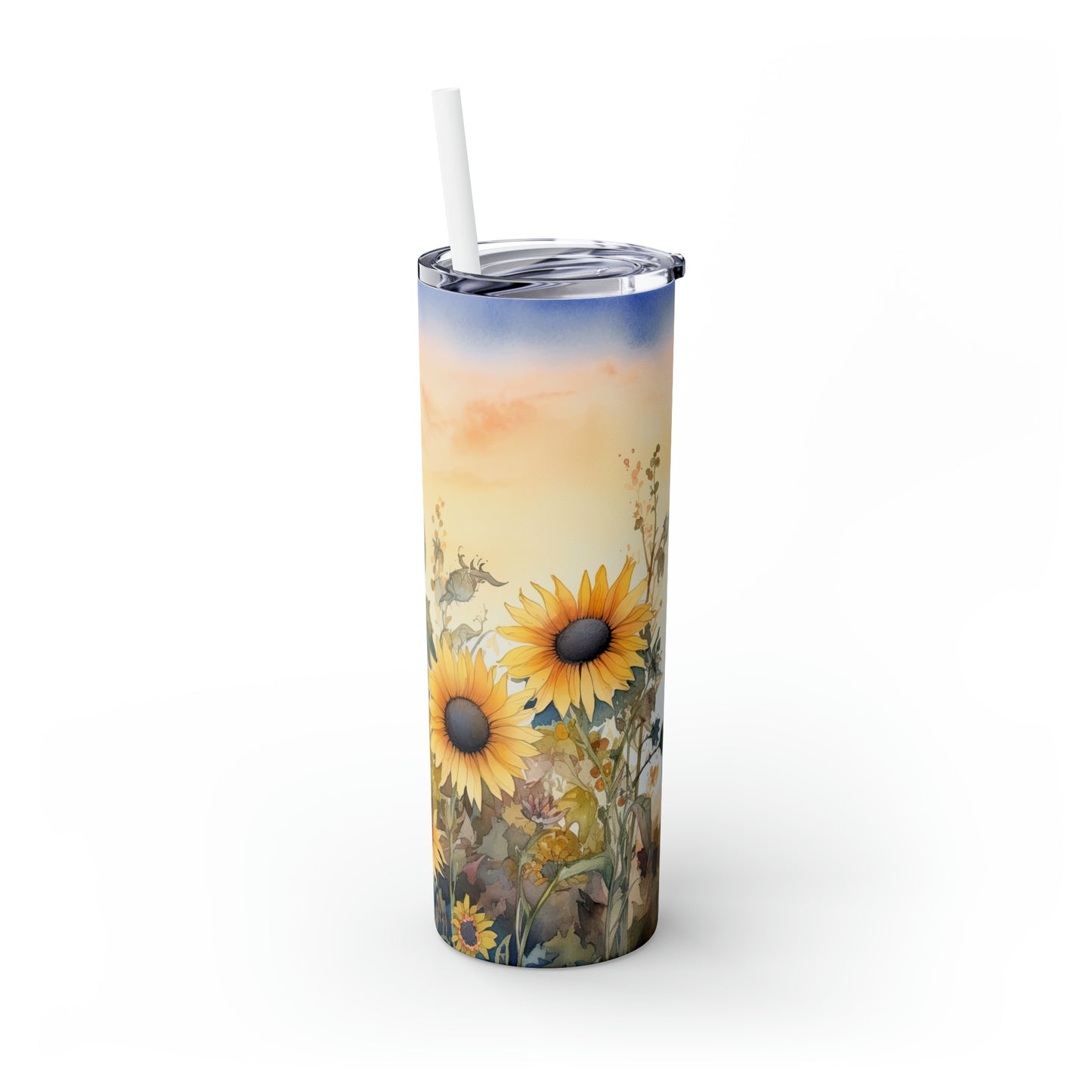 Skinny Tumbler with Straw, 20oz, Sunflowers