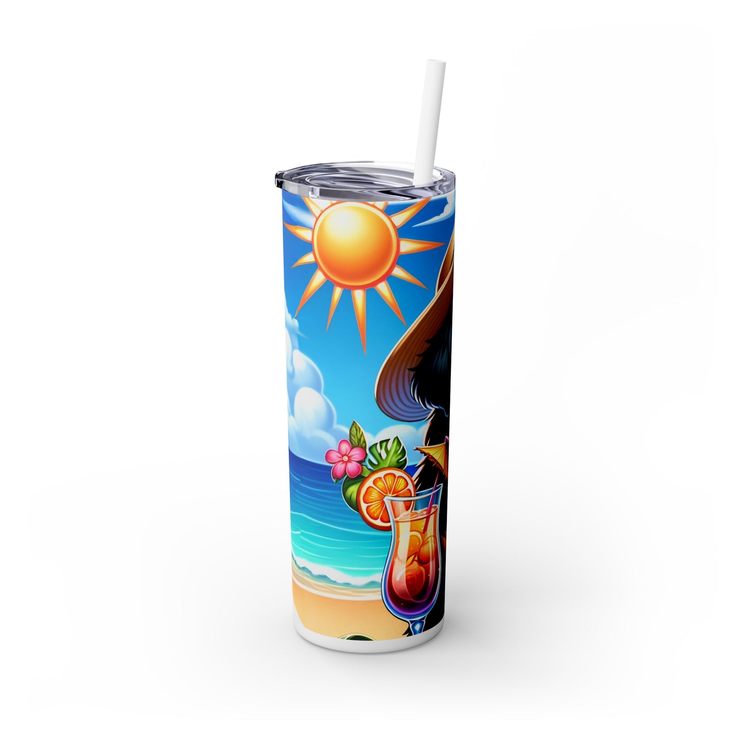 Skinny Tumbler with Straw, 20oz, Dog on Beach, Bernese Mountain, awd-1108