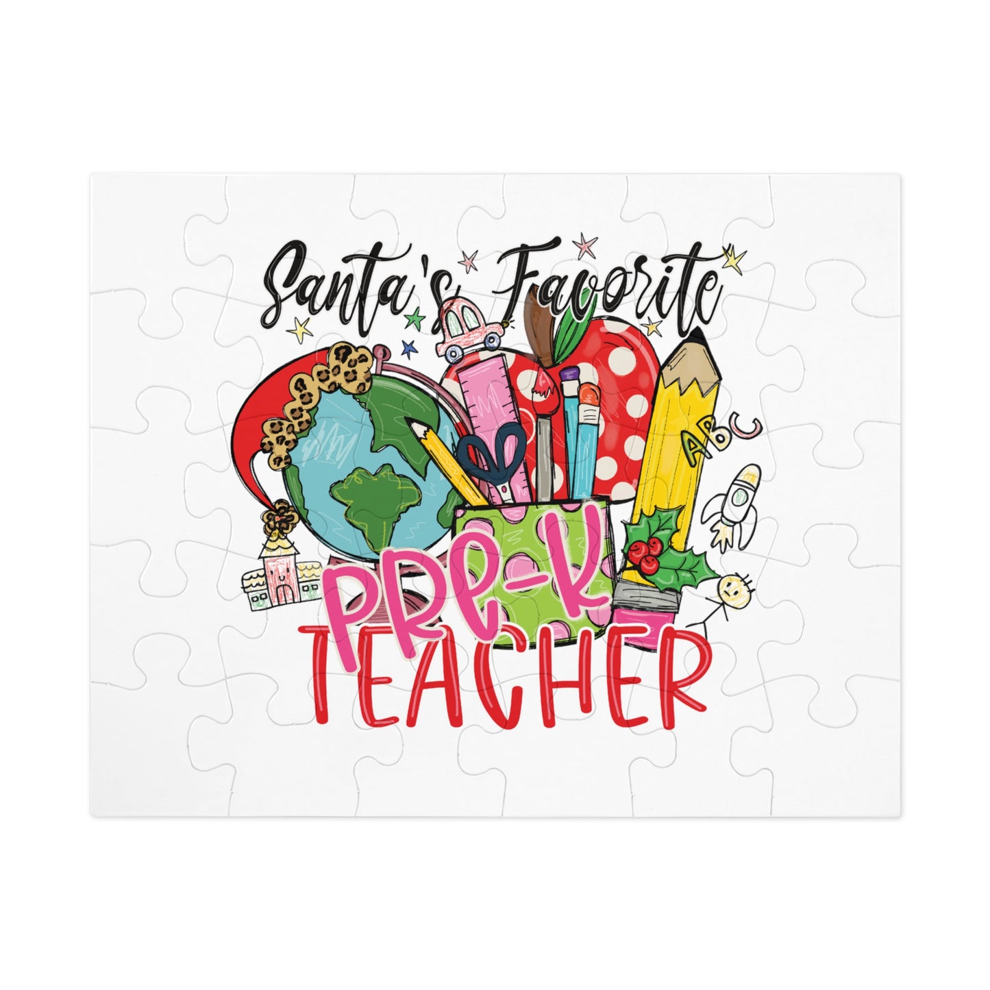 Puzzle, Santa's Favorite PreK Teacher, Personalised/Non-Personalised (30, 110, 252, 500,1000-Piece)