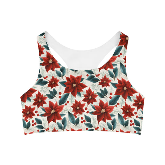 Women's Seamless Sports Bra, Red Poinsettia, Women's Crop Top, Women's Sportswear, Women's Athleticwear, Women's Activewear