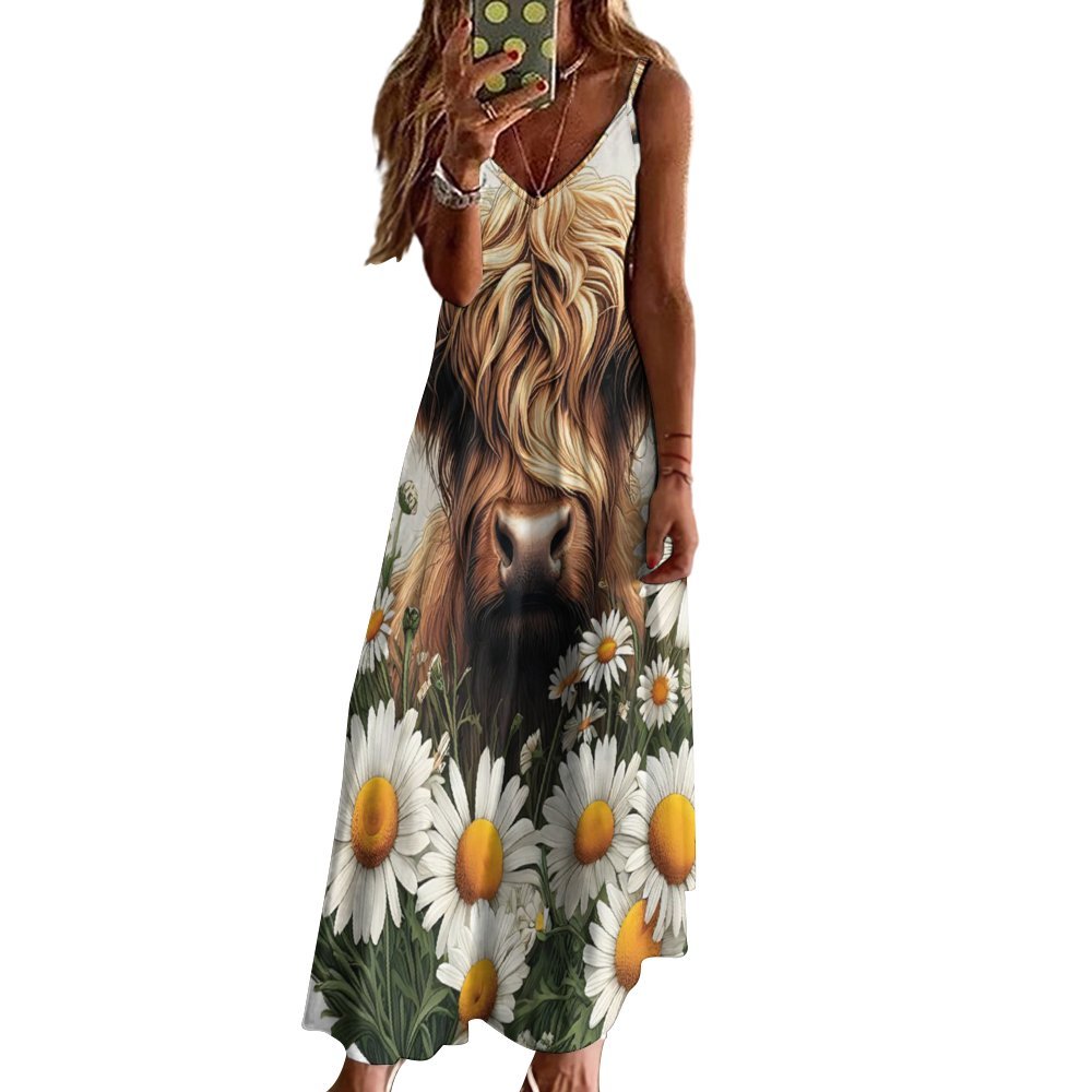 Highland Cow Spaghetti Strap Ankle-Length Dress Long dress