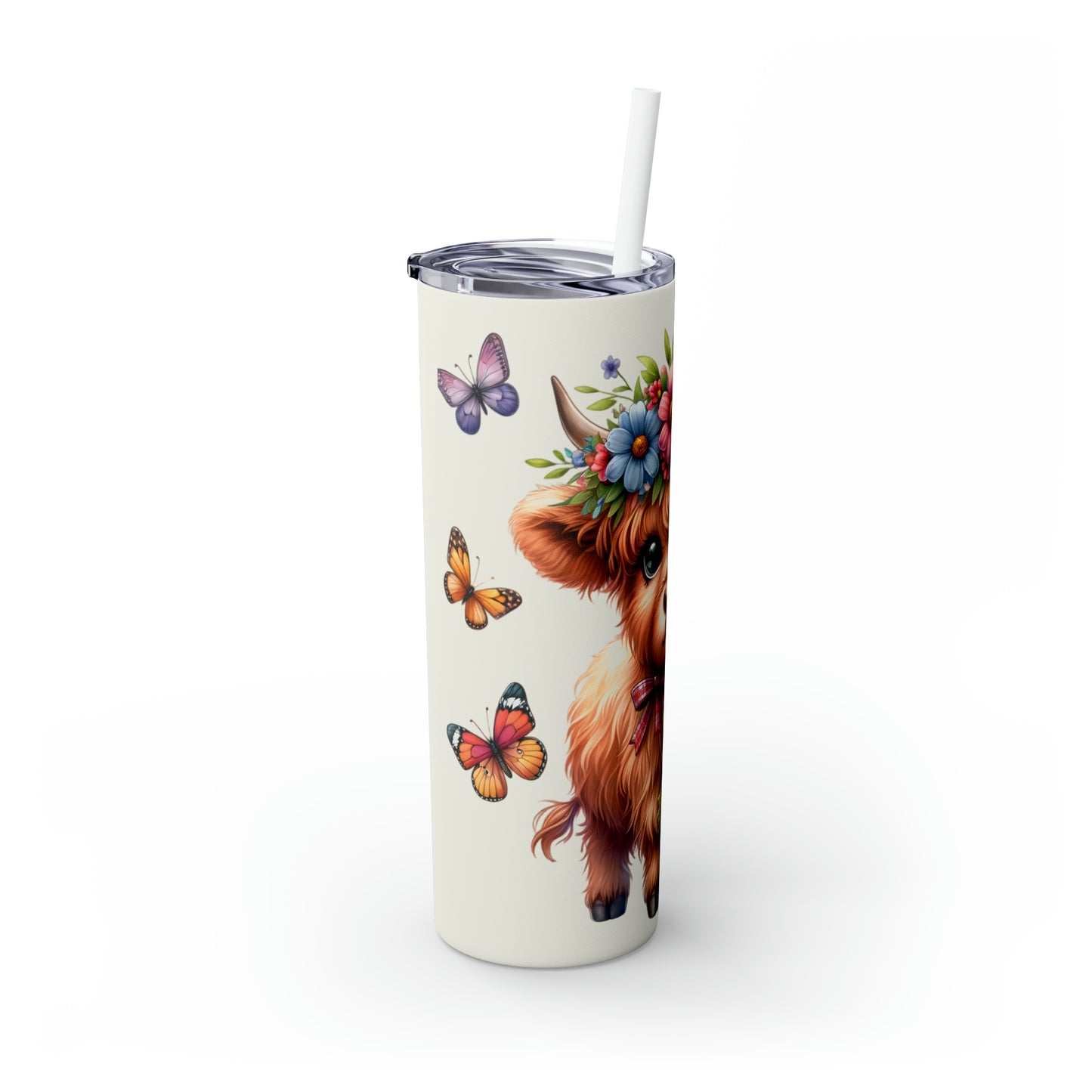 Skinny Tumbler with Straw, 20oz, Baby Highland Cow