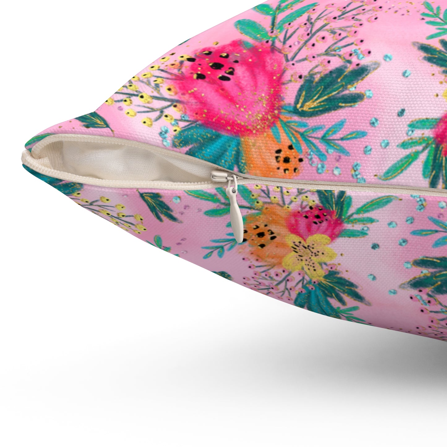 Spun Polyester Square Pillow, Australian Floral Cushion