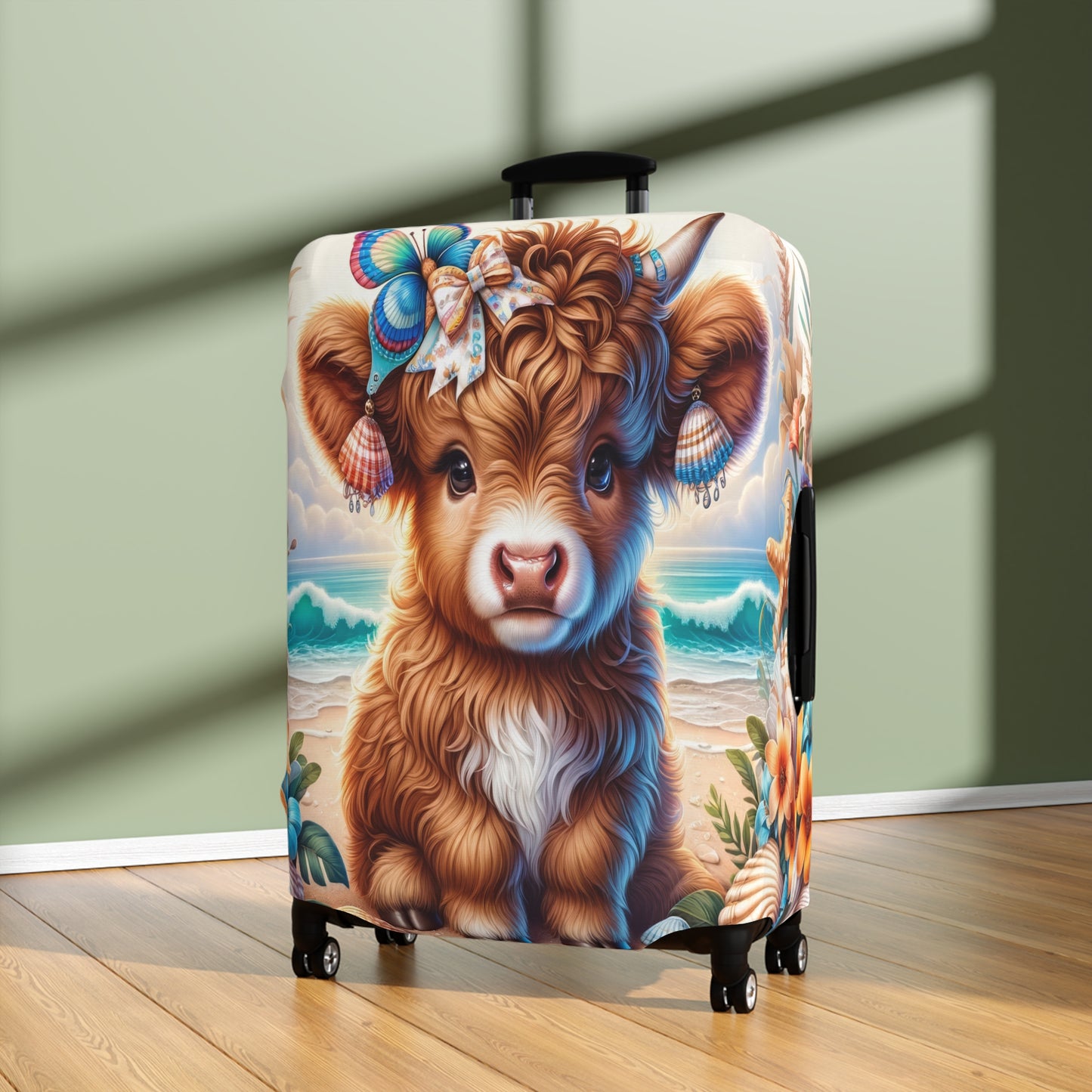 Luggage Cover, Highland Cow at the Beach, awd-1637