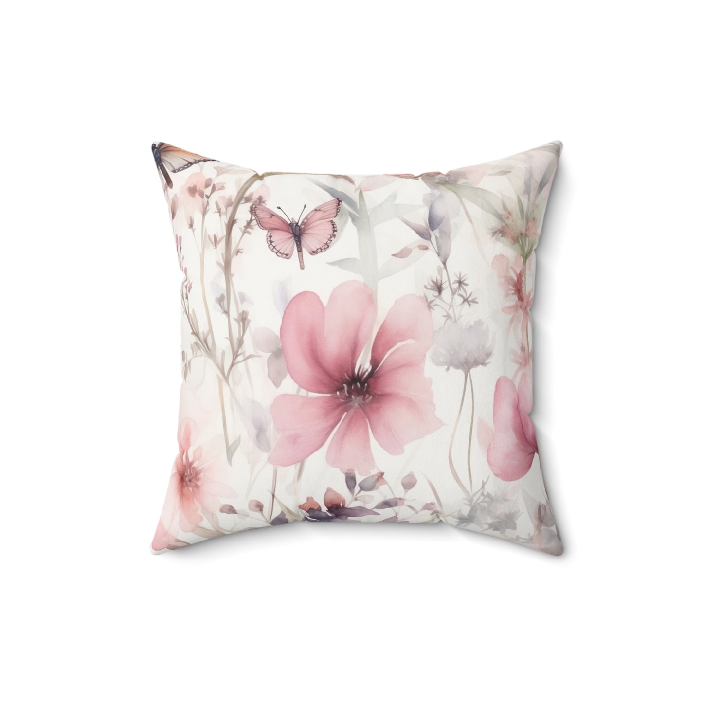 Spun Polyester Square Pillow, Butterfly Floral Cushion