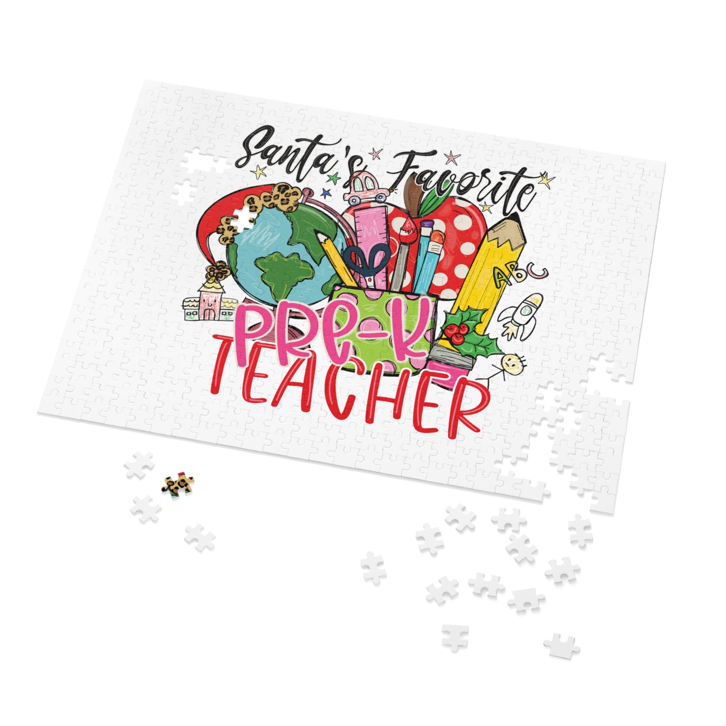 Puzzle, Santa's Favorite PreK Teacher, Personalised/Non-Personalised (30, 110, 252, 500,1000-Piece)