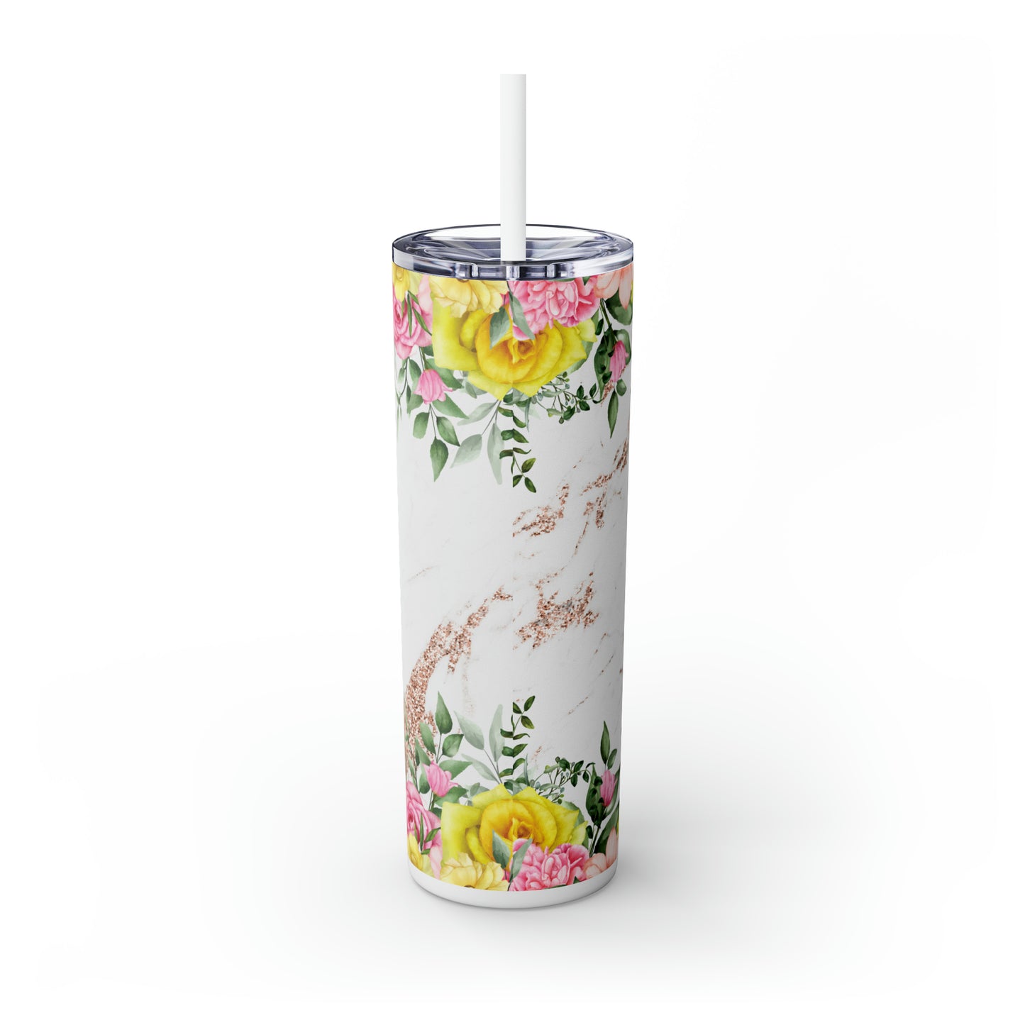 Skinny Tumbler with Straw, 20oz, Floral, Quote, My Favorite People call me MaMaw, awd-719