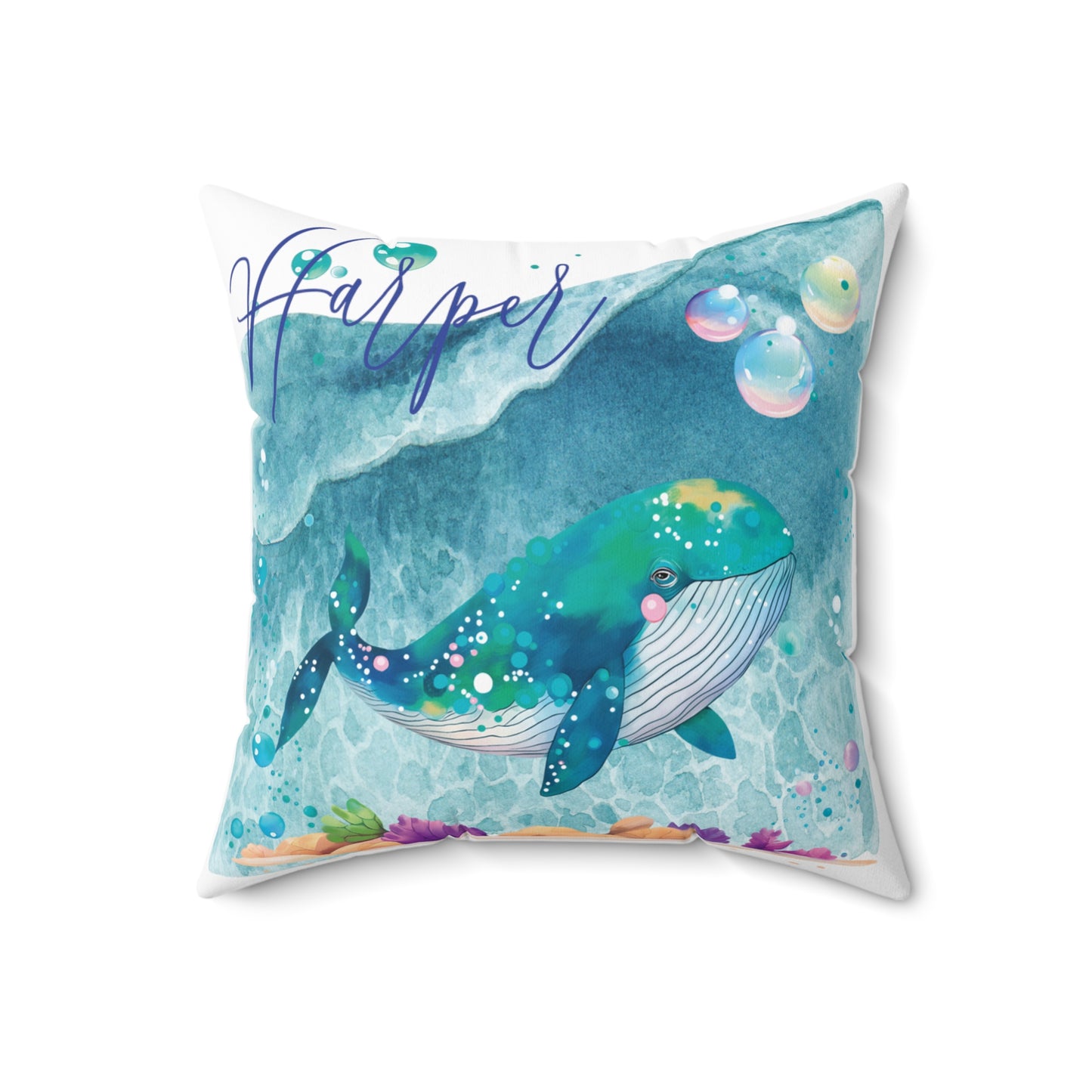 Personalised Polyester Square Cushion, Whale cushion