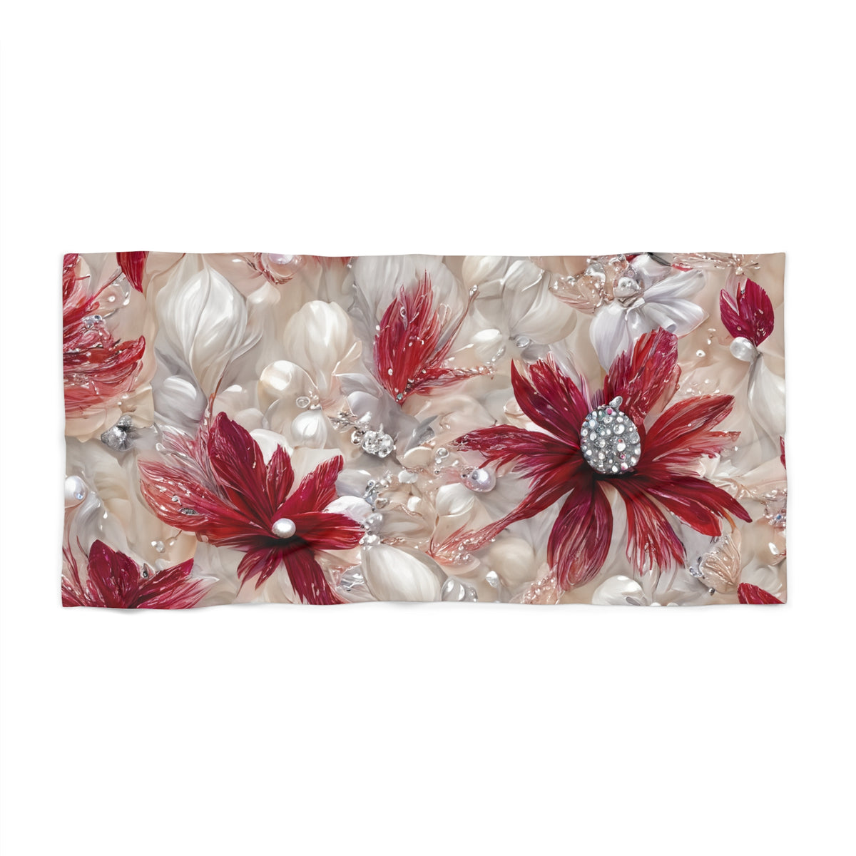 Beach Towel,  Red Floral, Polycotton Towel, 2 sizes Available