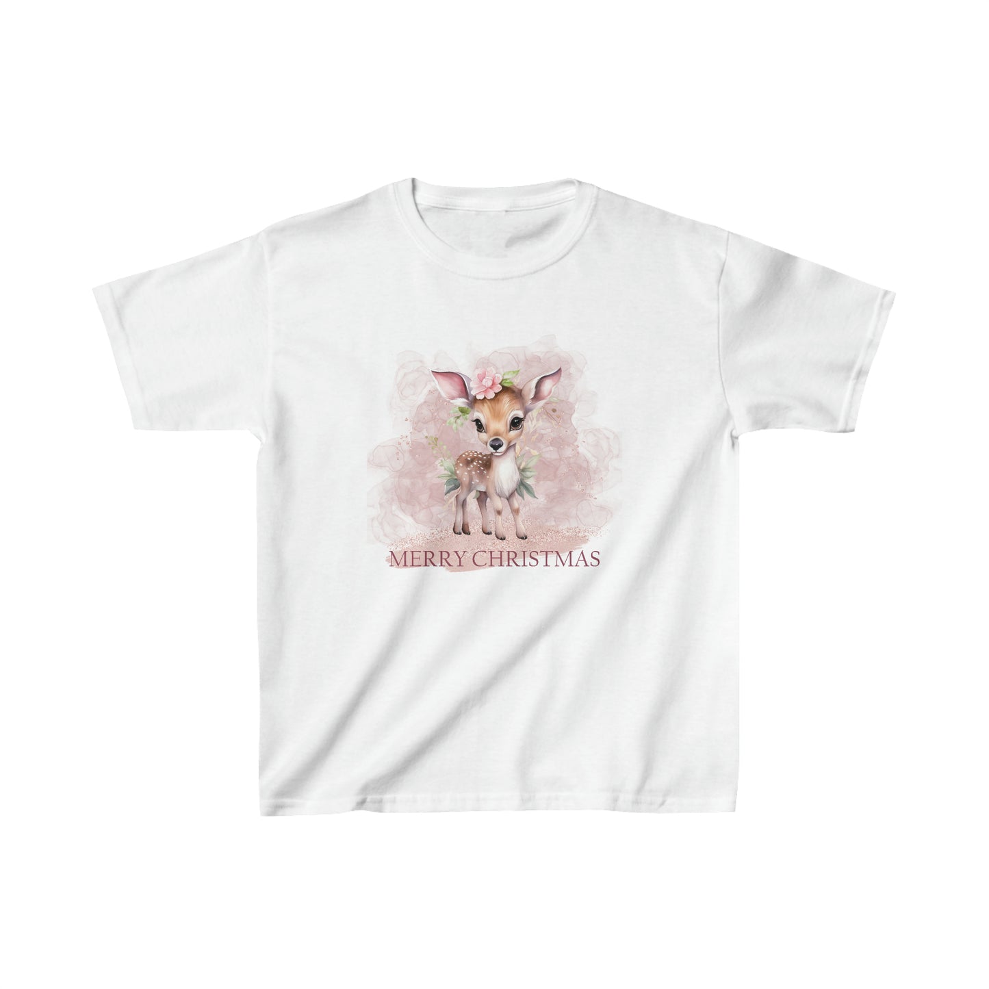 Kids Heavy Cotton™ Tee, Pink Christmas Deer, Christmas TShirt