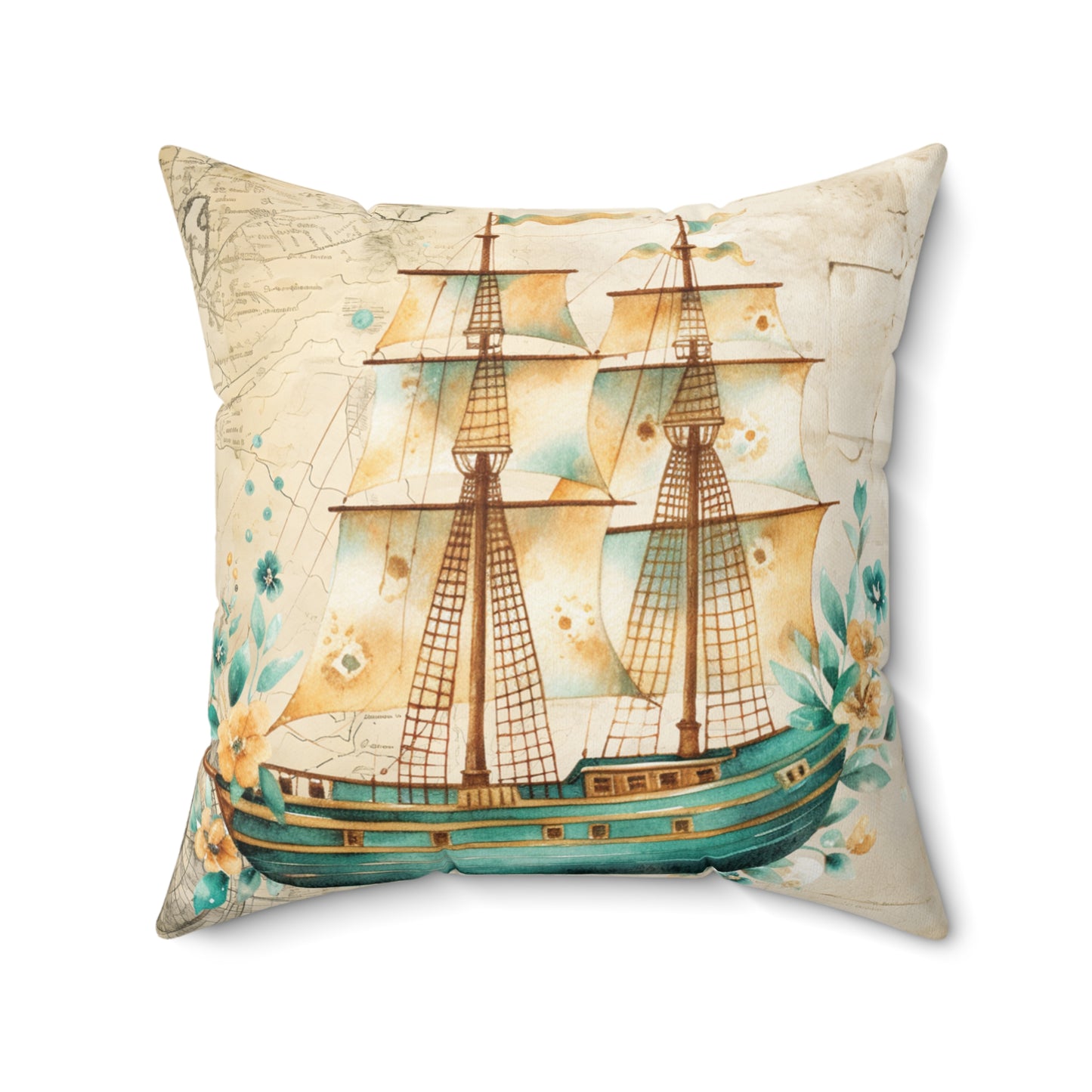 Nautical Polyester Square Cushion, Nautical cushion, Ship