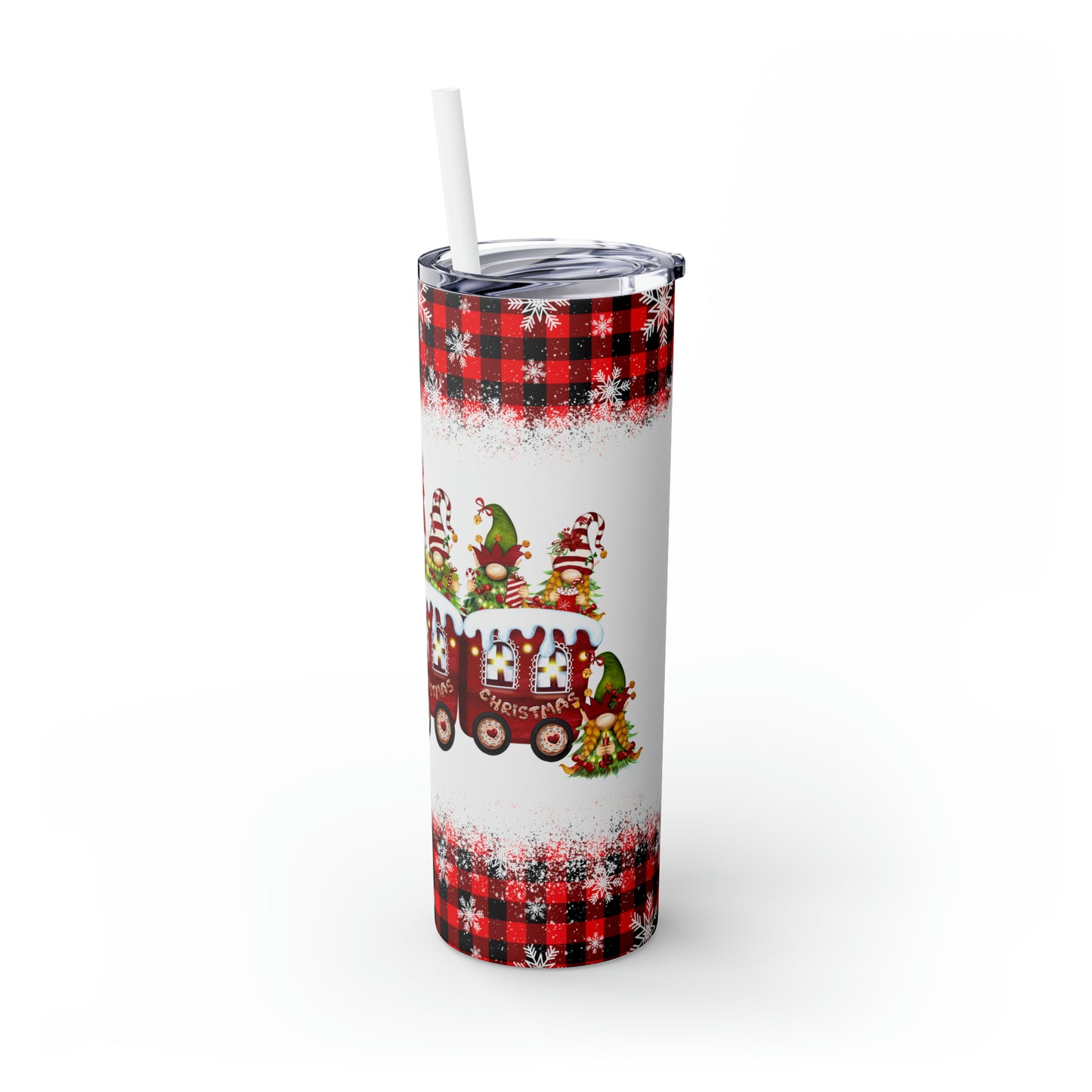 Skinny Tumbler with Straw, 20oz, Christmas Train, awd-034