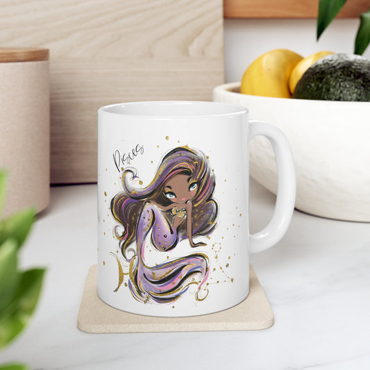 Personalised/Non Personalised Zodiac Sign, Pisces, Ceramic Mug 11oz