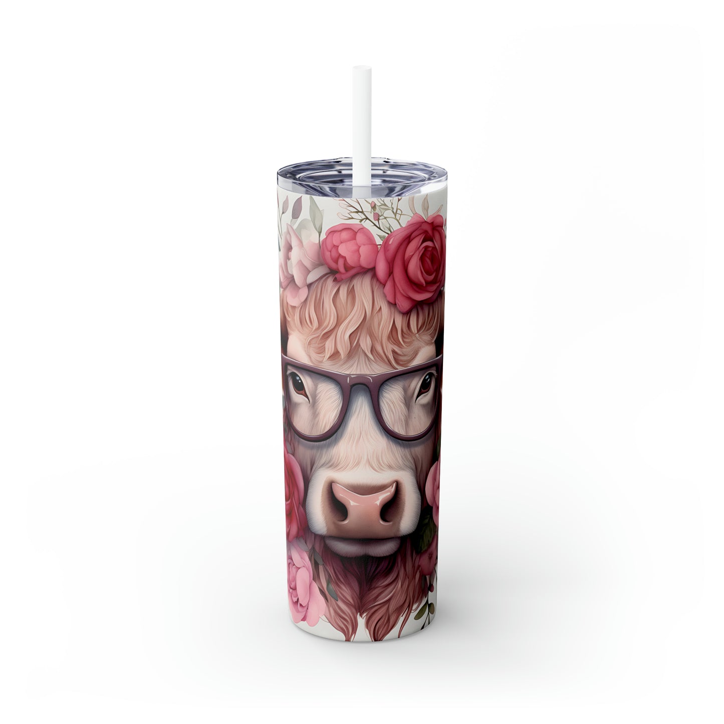 Skinny Tumbler with Straw, 20oz Highlander Cow