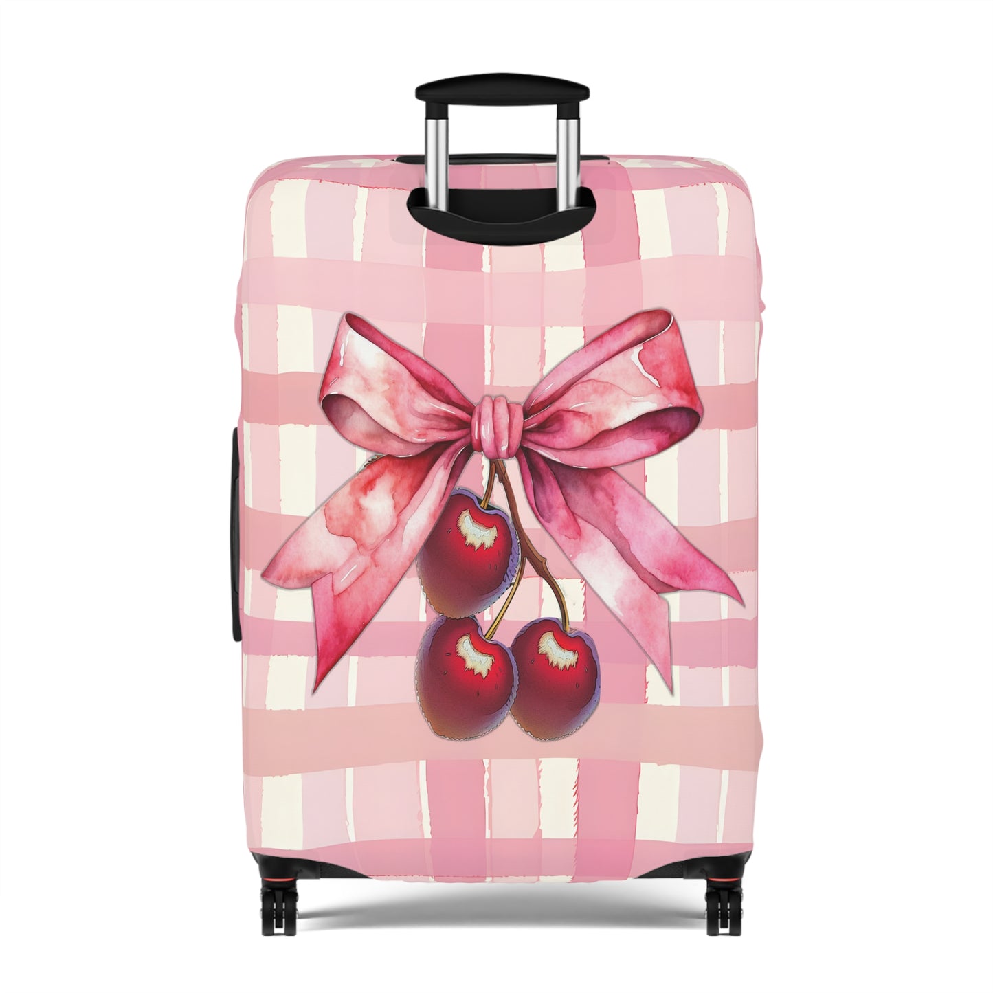 Luggage Cover, Rockabilly, Coquette, Pink Tartan, Cherries and Ribbon, awd-2517