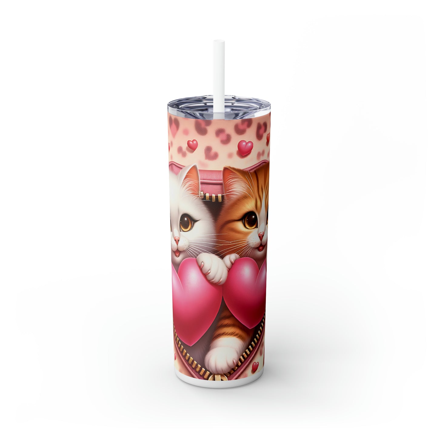 Skinny Tumbler with Straw, 20oz, Cat, Valentines Day, awd-758