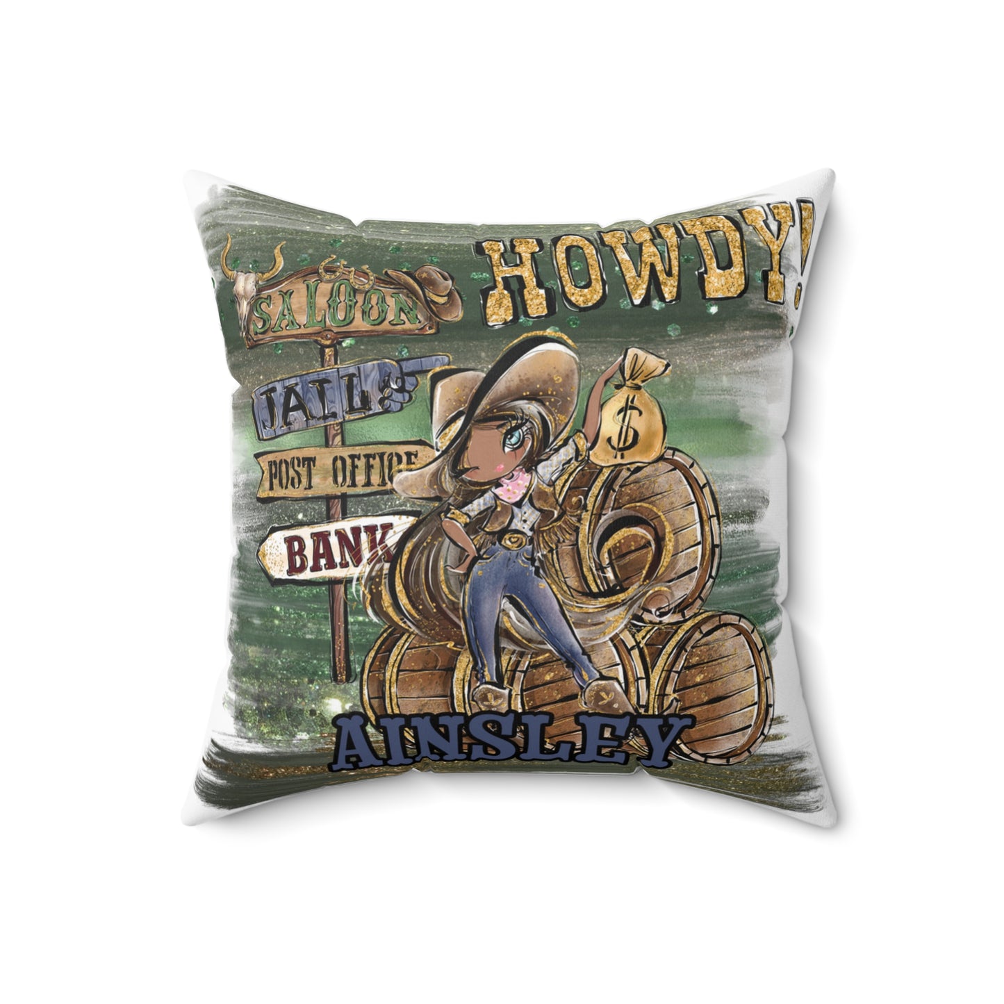 Personalised Howdy Cushion, Brown Hair, Olive Skin, Blue Eyes, Polyester Square Cushion, Christmas cushion