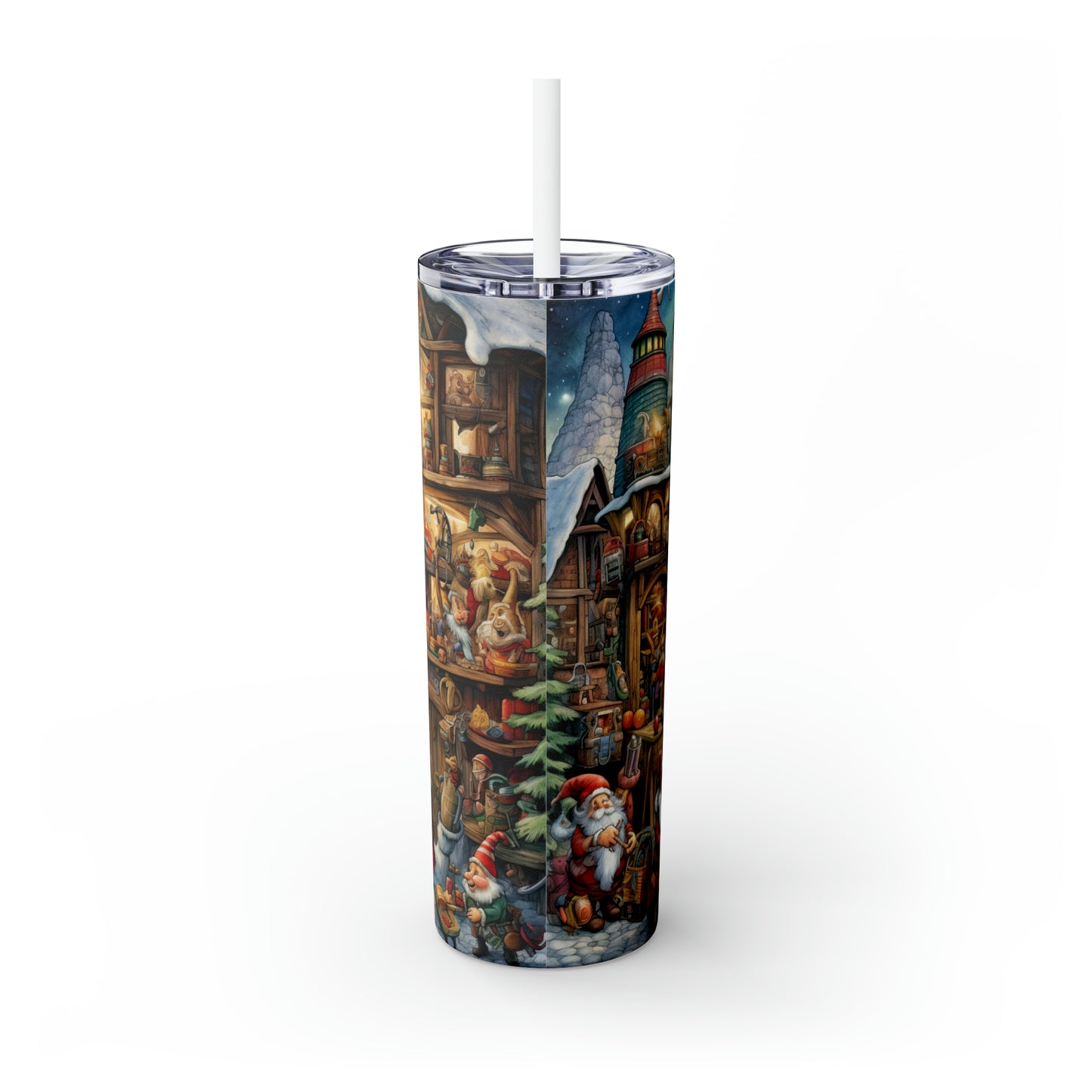 Skinny Tumbler with Straw, 20oz, Santa's Workshop