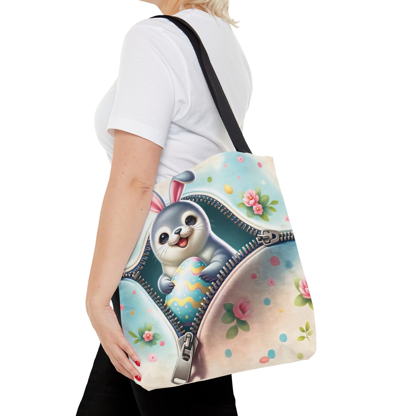 Tote Bag, Easter, Cute Seal with bunny ears, Personalised/Non-Personalised Tote bag